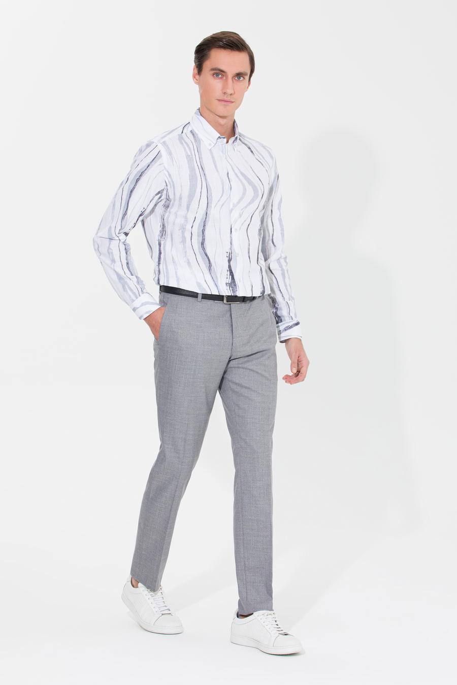 Gri Slim Fit Uzun Kollu Gömlek - 50265587063