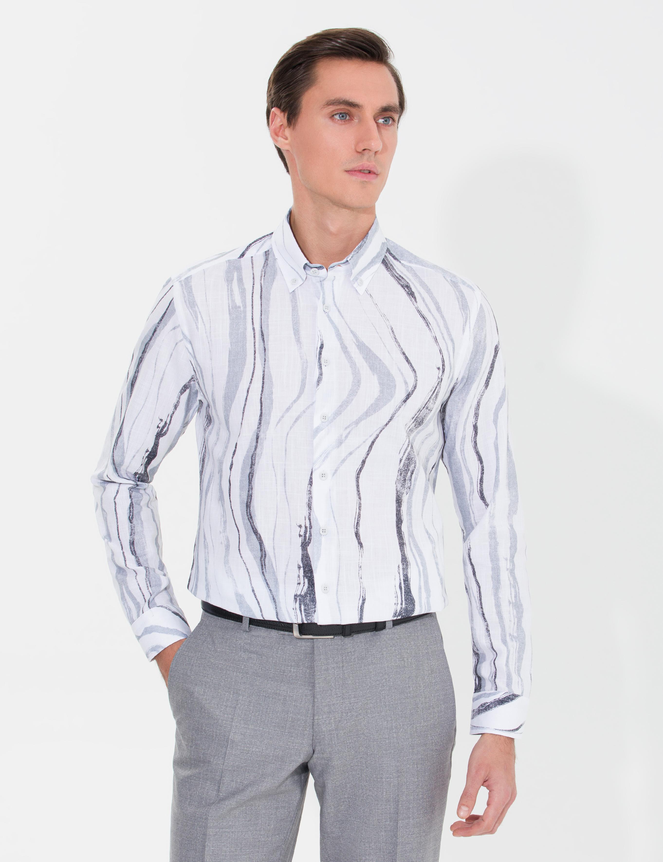 Gri Slim Fit Uzun Kollu Gömlek - 50265587063