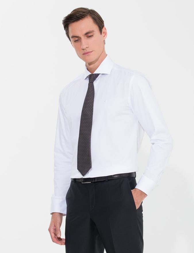 Beyaz Modern Fit Uzun Kollu Basic Gömlek