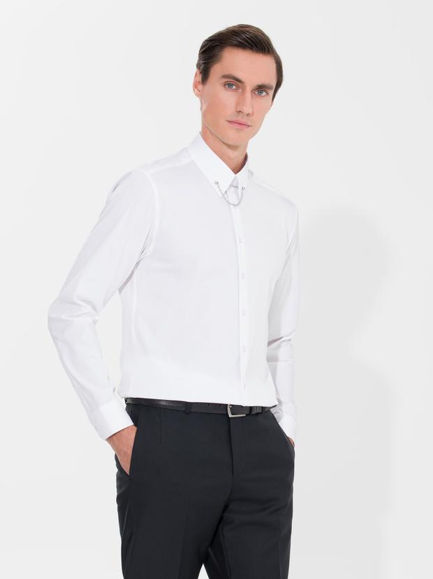 Beyaz Slim Fit Smokin Gömlek