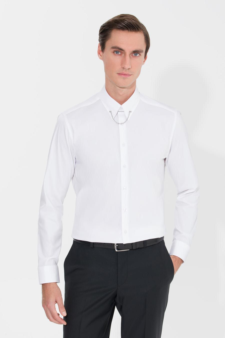 Beyaz Slim Fit Smokin Gömlek - 50270056004