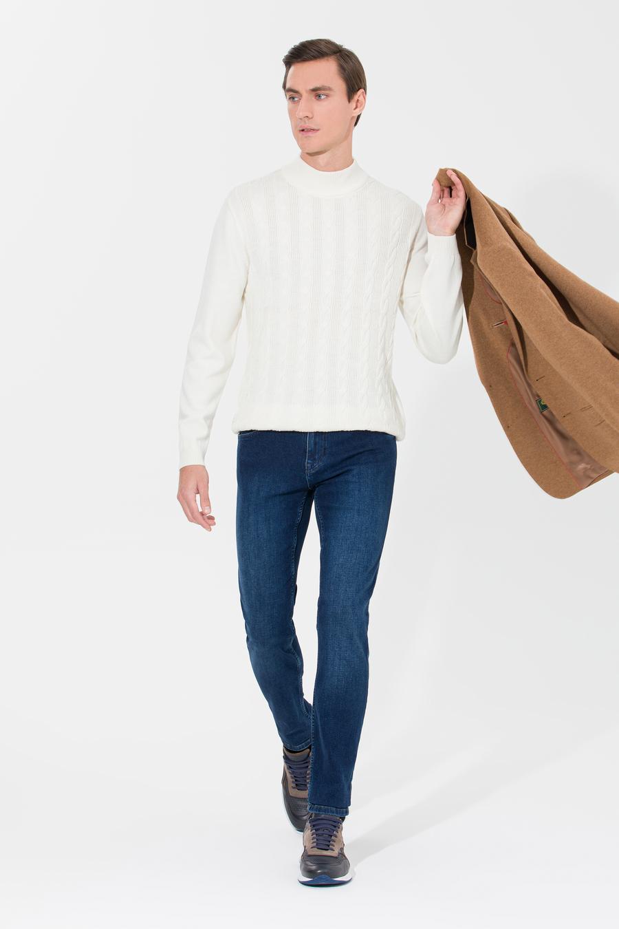Ekru Slim Fit Çeyrek Balıkçı Yaka Triko Kazak - 50260300019