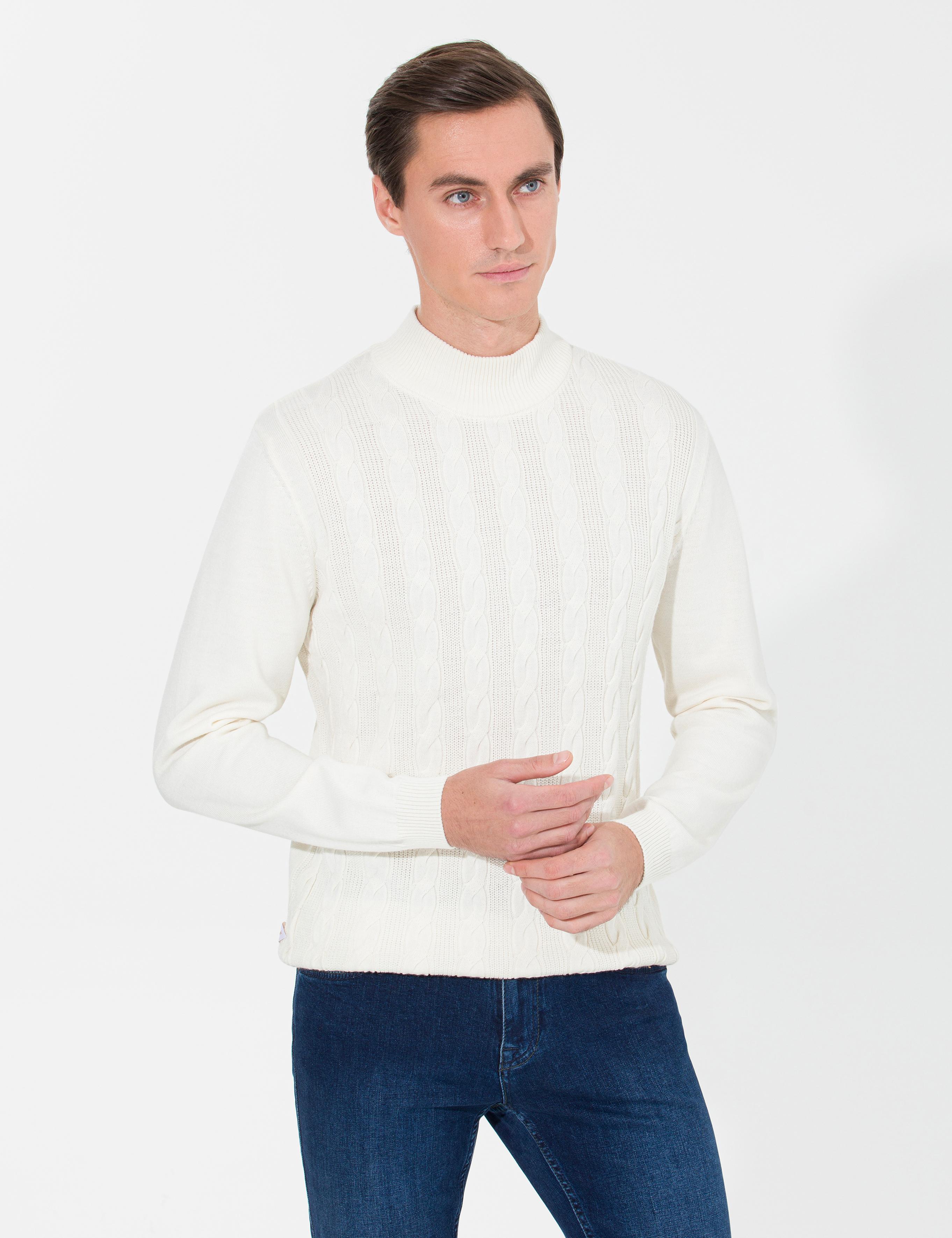 Ekru Slim Fit Çeyrek Balıkçı Yaka Triko Kazak - 50260300019