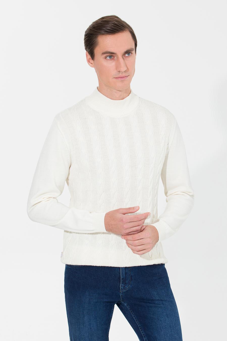 Ekru Slim Fit Çeyrek Balıkçı Yaka Triko Kazak - 50260300019