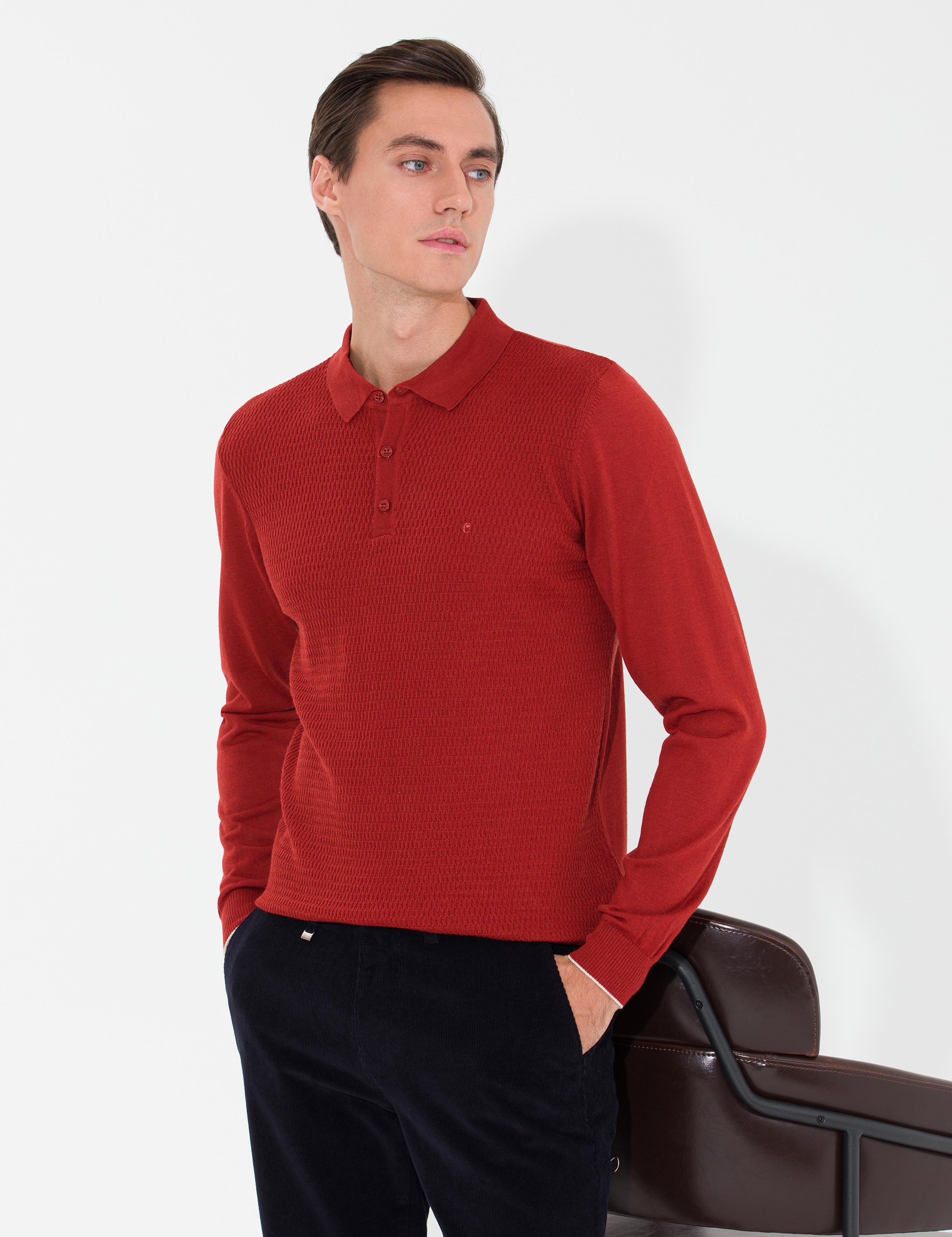 Kiremit Slim Fit Polo Yaka Triko Kazak - 50261181012