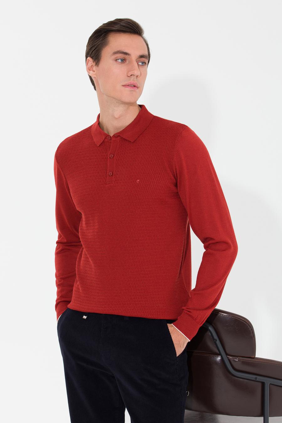 Kiremit Slim Fit Polo Yaka Triko Kazak - 50261181012