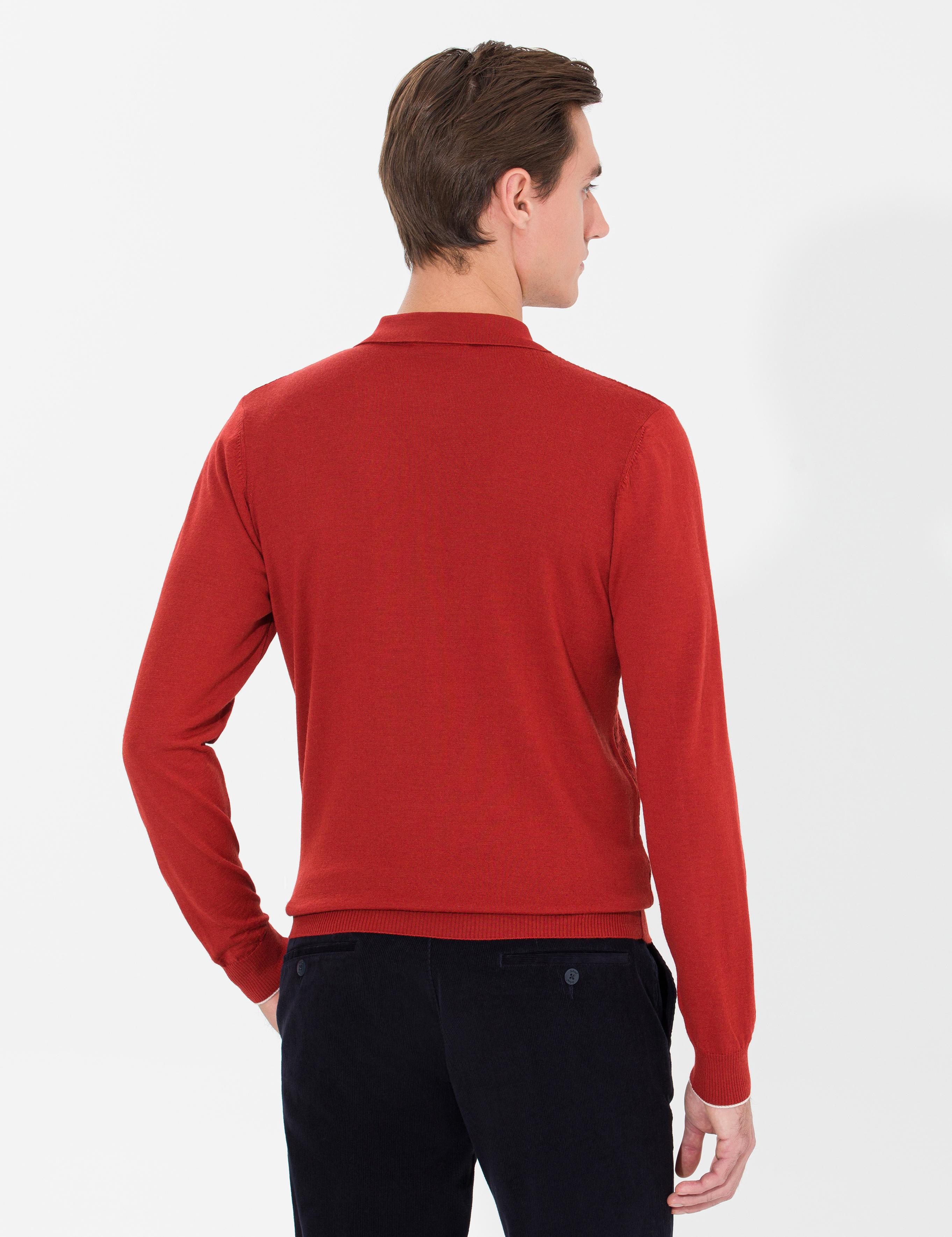 Kiremit Slim Fit Polo Yaka Triko Kazak - 50261181012