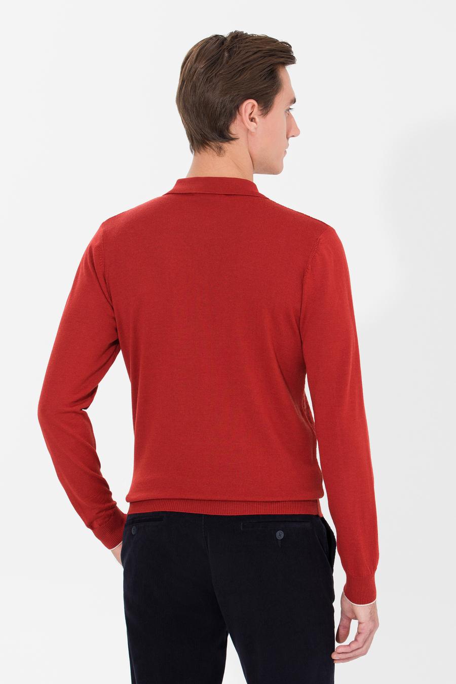 Kiremit Slim Fit Polo Yaka Triko Kazak - 50261181012