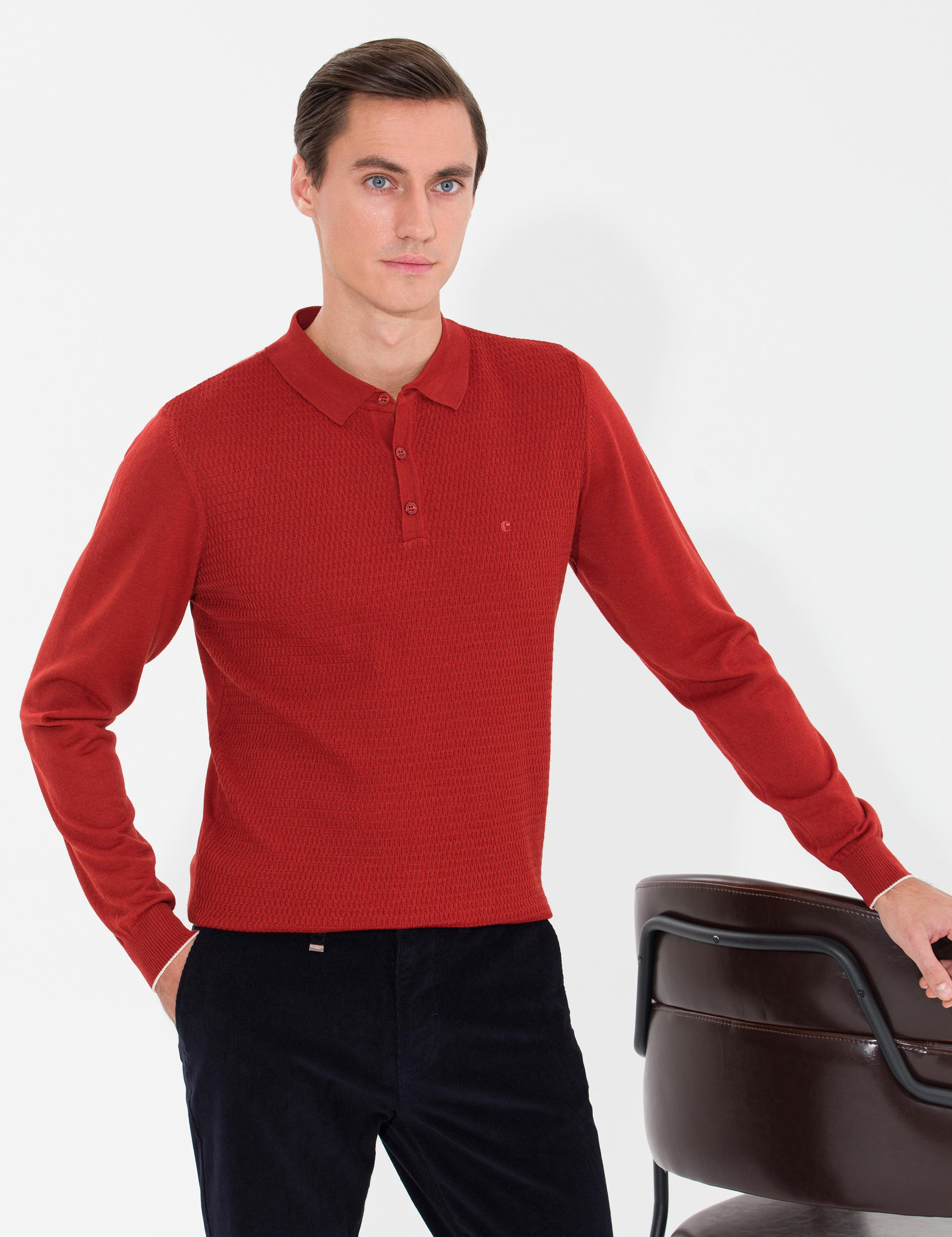 Kiremit Slim Fit Polo Yaka Triko Kazak - 50261181012