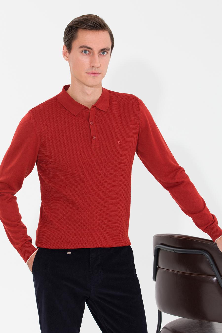 Kiremit Slim Fit Polo Yaka Triko Kazak - 50261181012