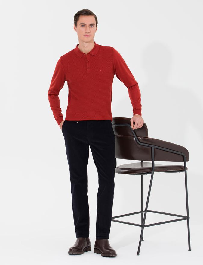 Kiremit Slim Fit Polo Yaka Triko Kazak