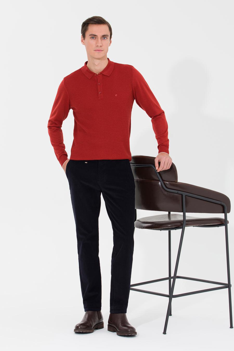 Kiremit Slim Fit Polo Yaka Triko Kazak - 50261181012