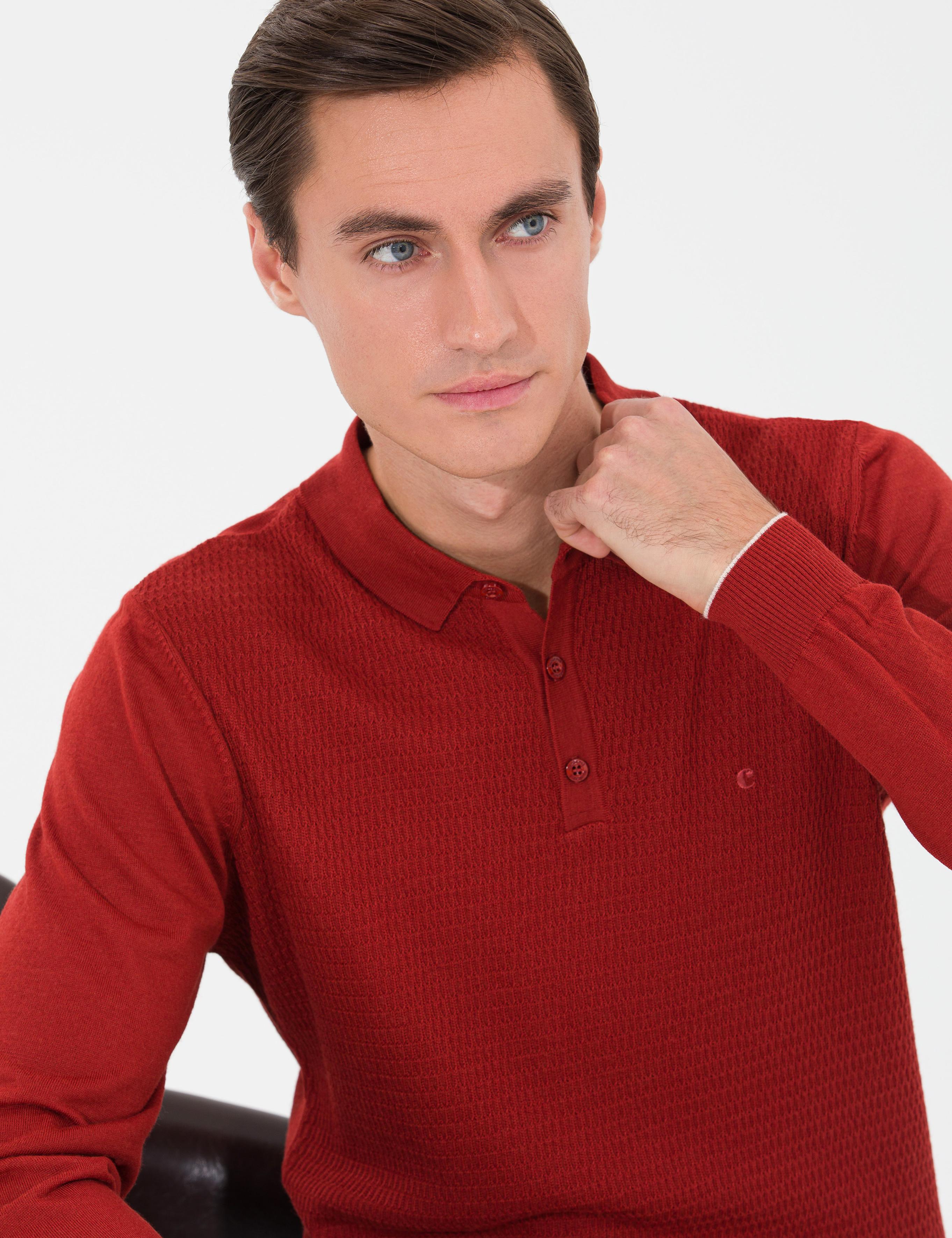 Kiremit Slim Fit Polo Yaka Triko Kazak - 50261181012