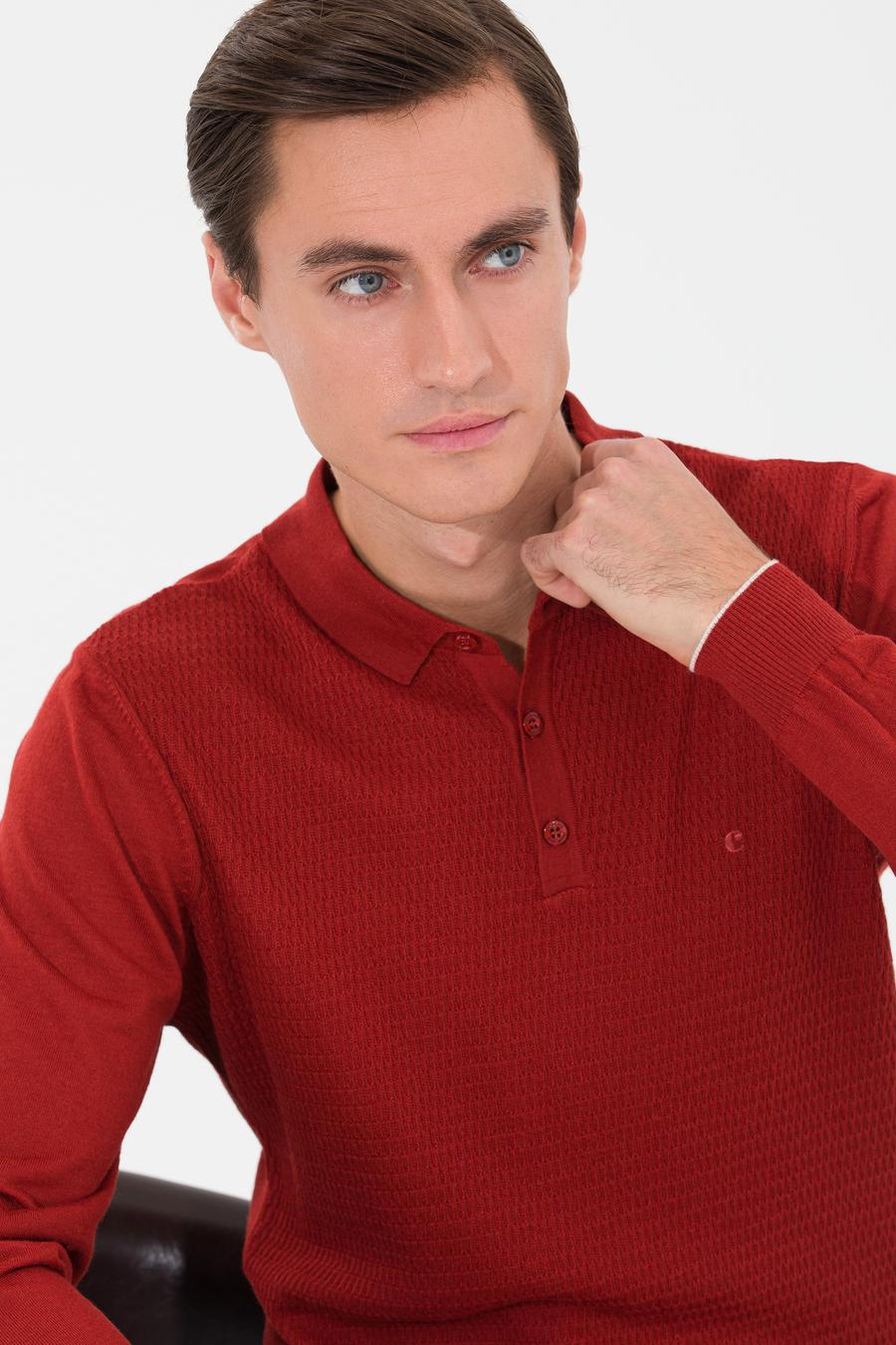 Kiremit Slim Fit Polo Yaka Triko Kazak - 50261181012