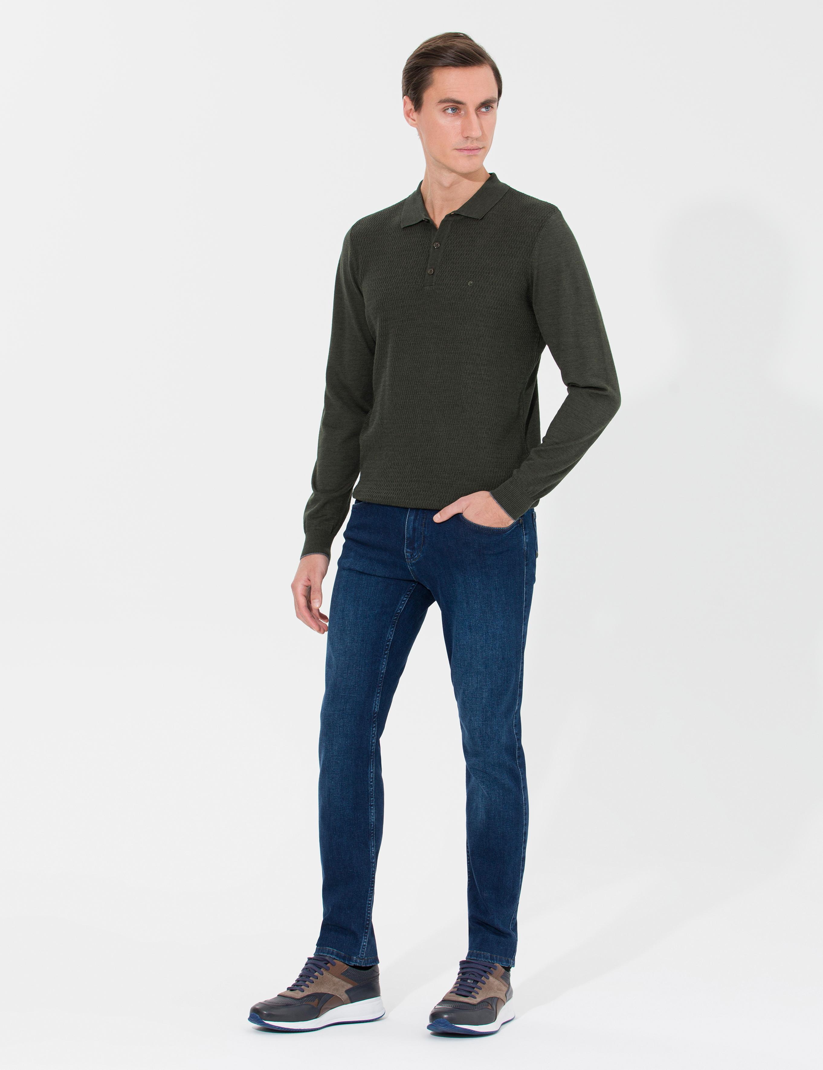 Haki Slim Fit Polo Yaka Triko Kazak - 50261181004