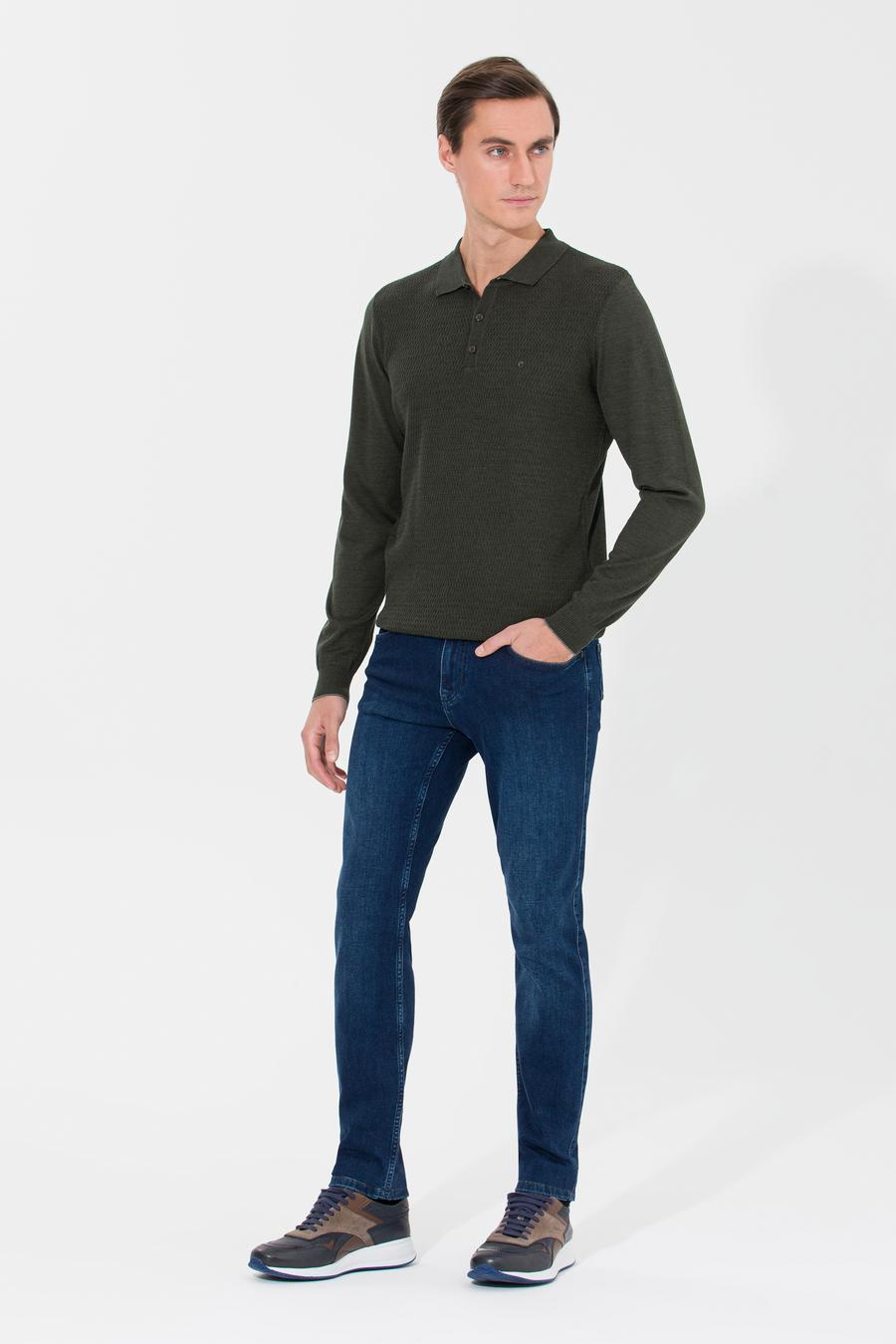 Haki Slim Fit Polo Yaka Triko Kazak - 50261181004