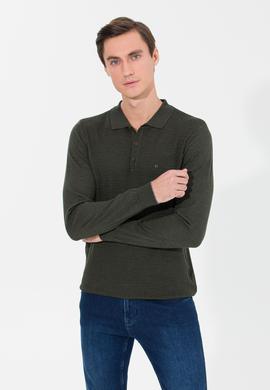 Haki Slim Fit Polo Yaka Triko Kazak