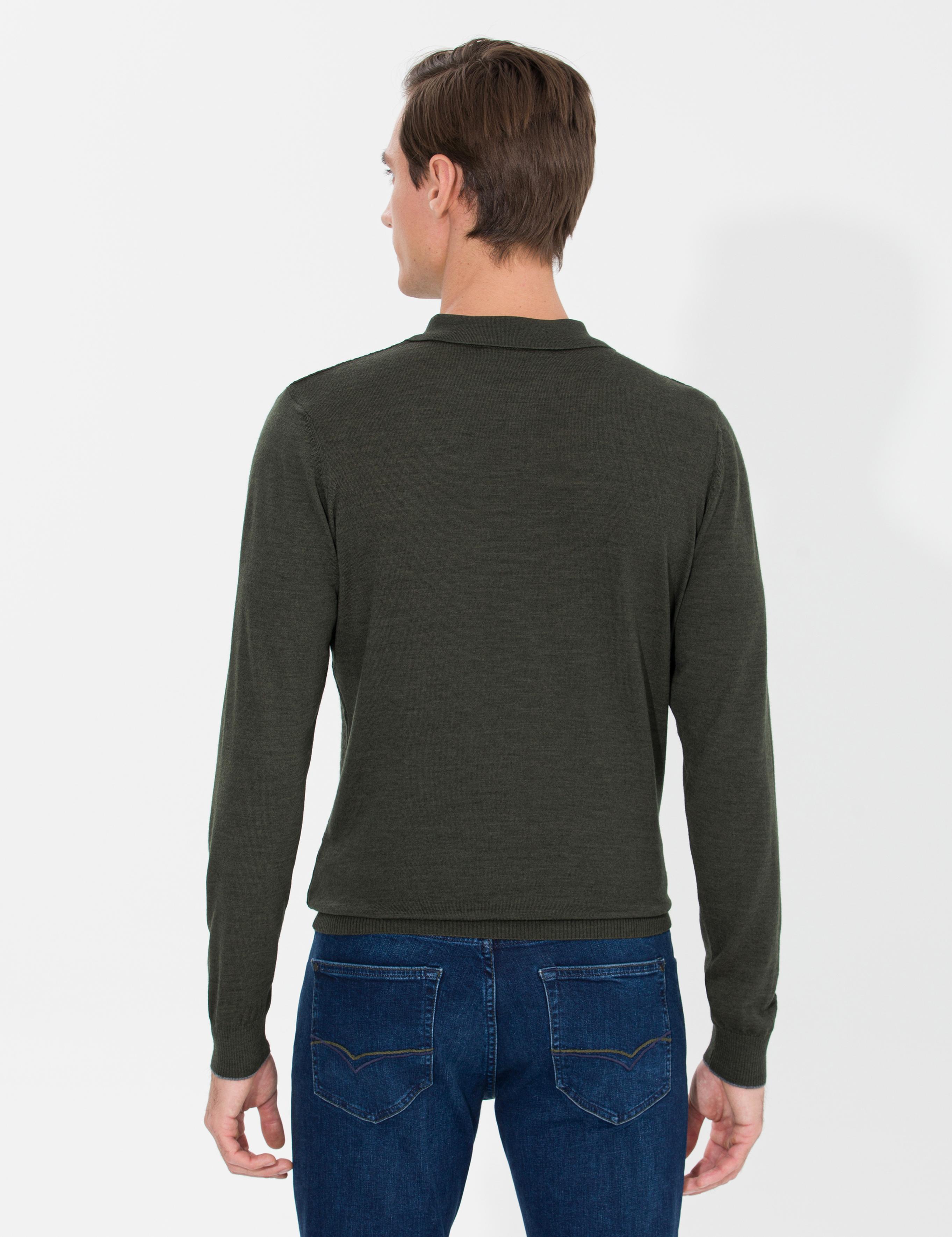 Haki Slim Fit Polo Yaka Triko Kazak - 50261181004