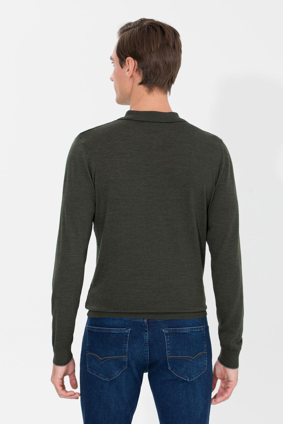 Haki Slim Fit Polo Yaka Triko Kazak - 50261181004
