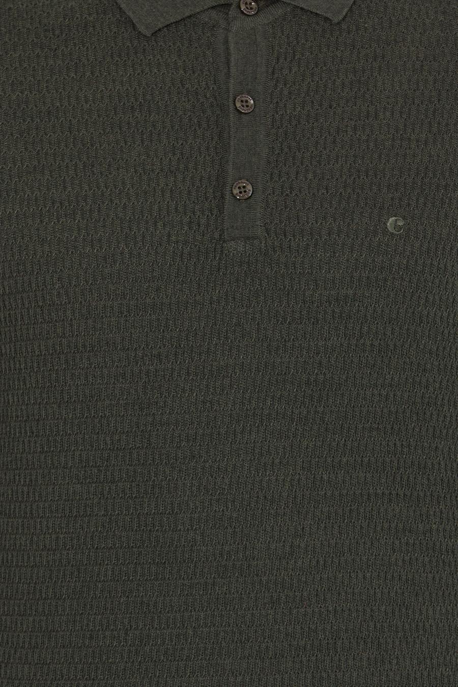 Haki Slim Fit Polo Yaka Triko Kazak - 50261181004