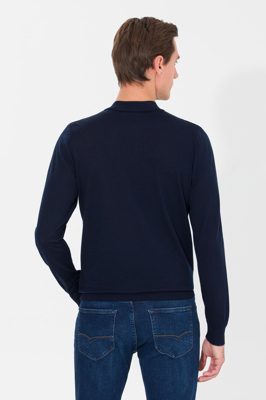 Lacivert Slim Fit Polo Yaka Triko Kazak - 50261181020