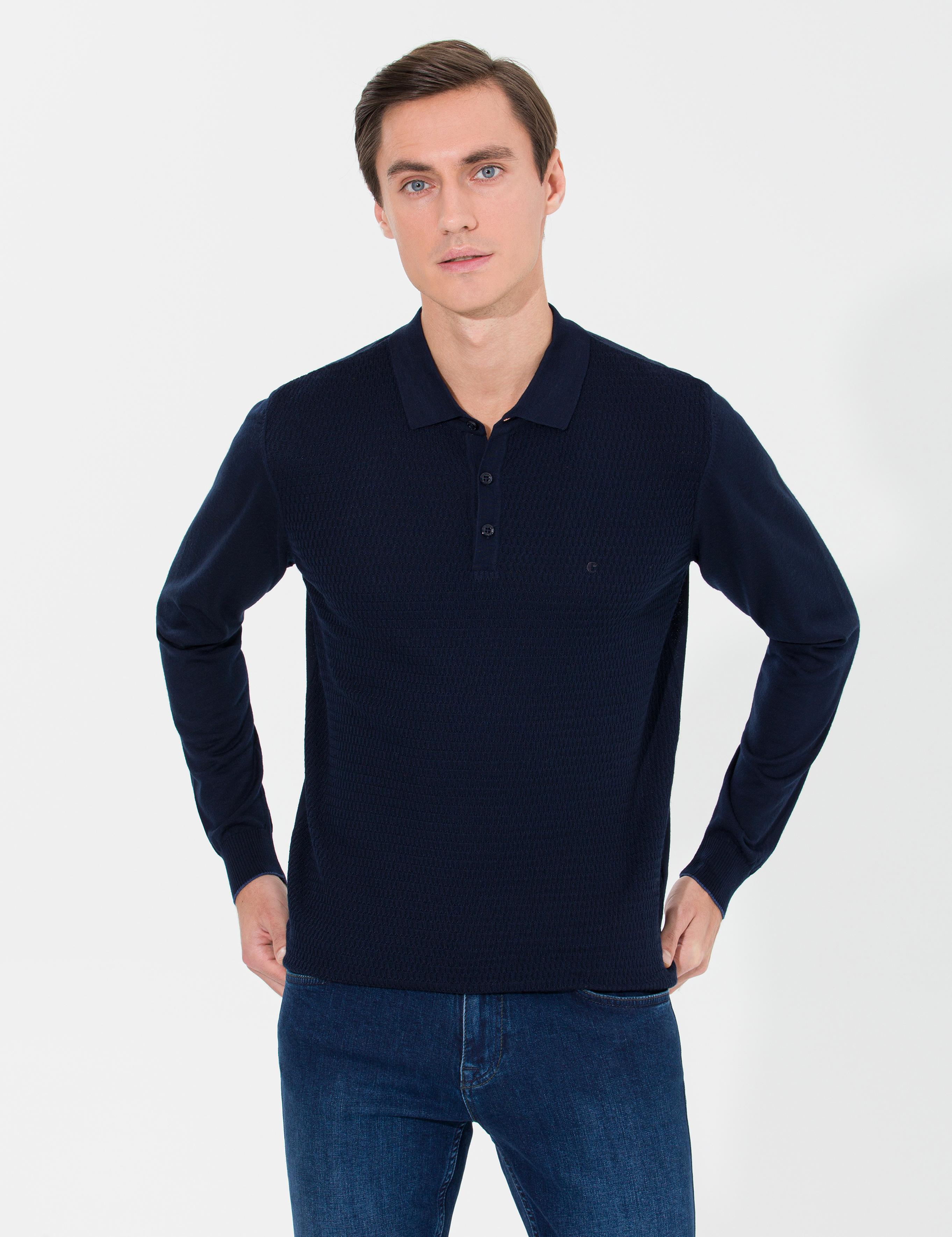 Lacivert Slim Fit Polo Yaka Triko Kazak - 50261181020