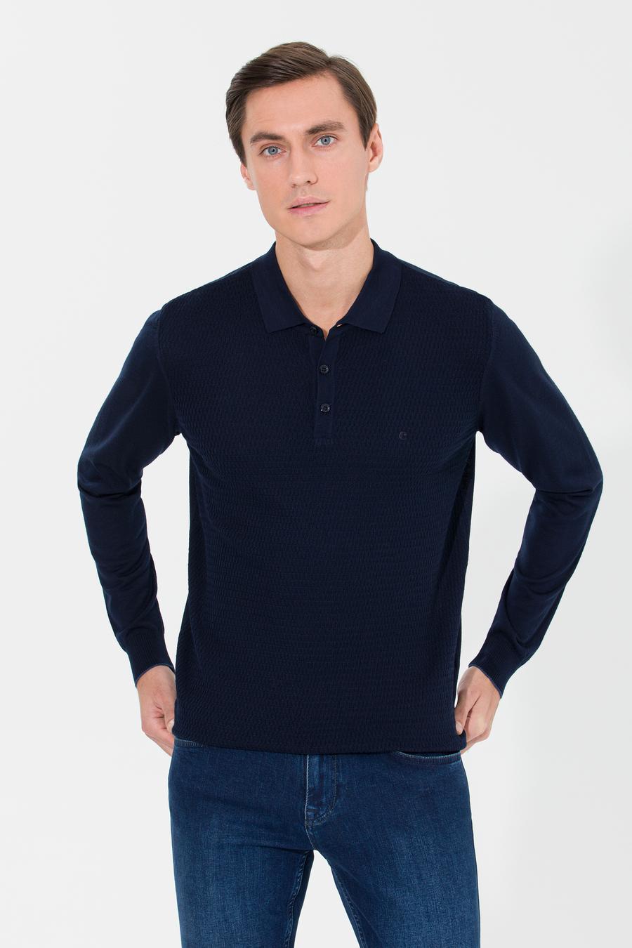 Lacivert Slim Fit Polo Yaka Triko Kazak - 50261181020