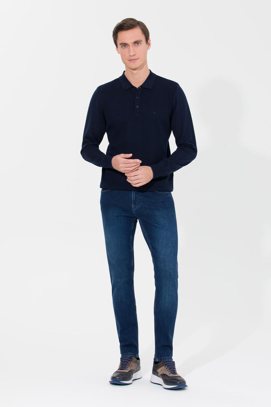 Lacivert Slim Fit Polo Yaka Triko Kazak - 50261181020
