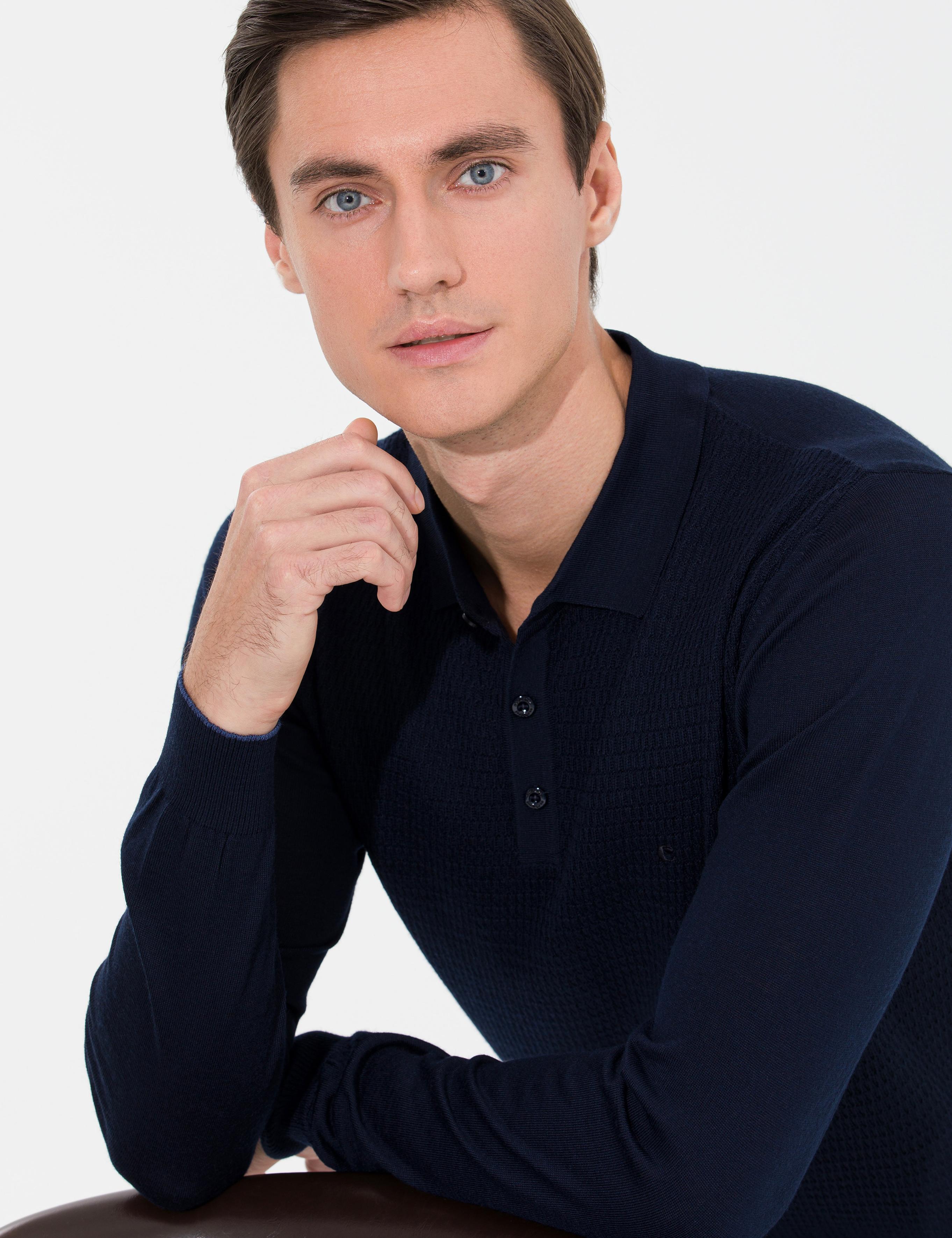 Lacivert Slim Fit Polo Yaka Triko Kazak - 50261181020