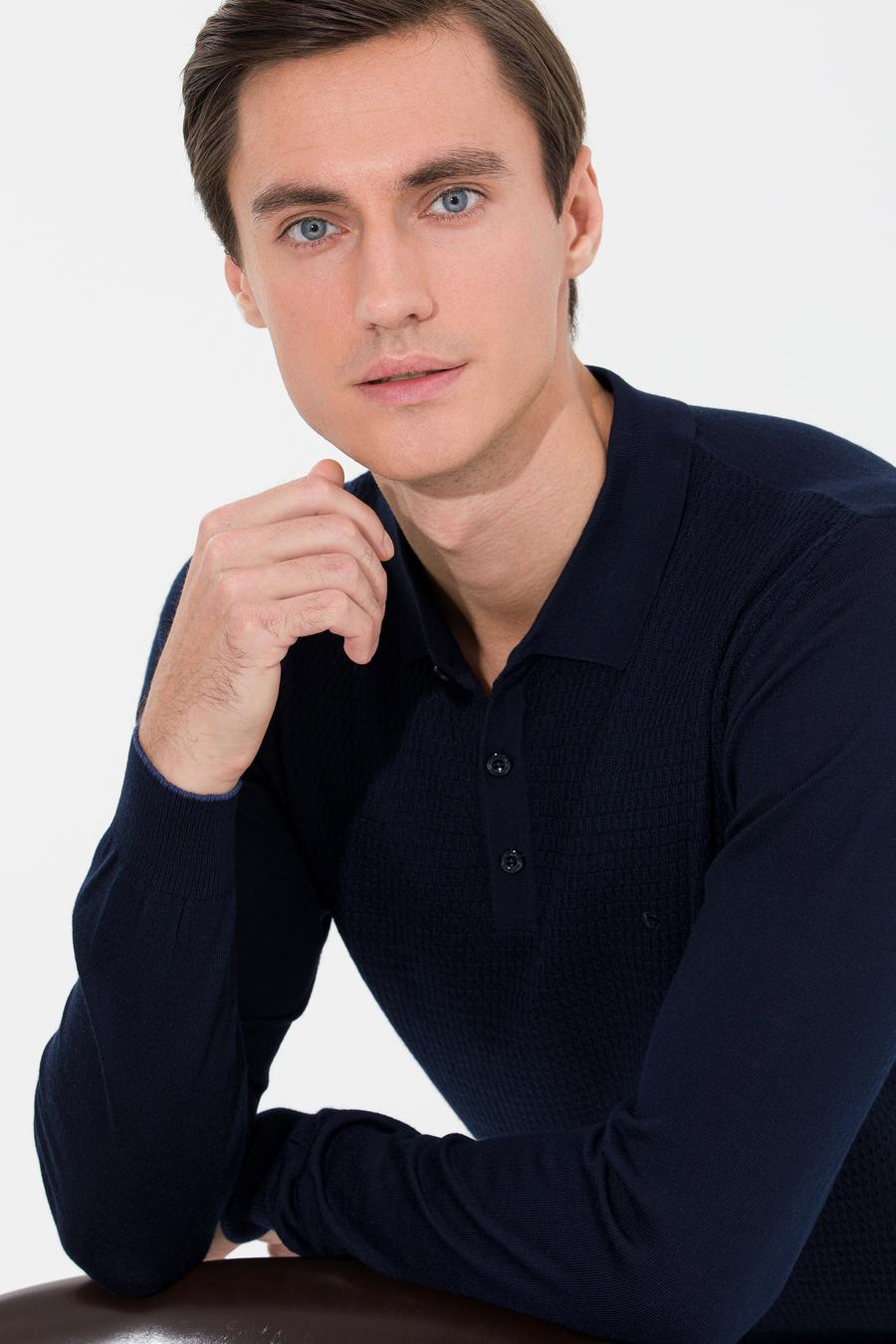 Lacivert Slim Fit Polo Yaka Triko Kazak - 50261181020