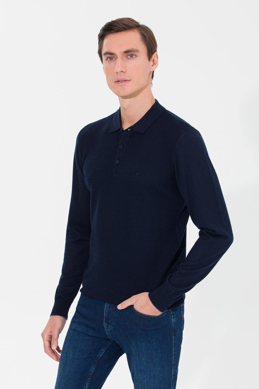 Lacivert Slim Fit Polo Yaka Triko Kazak - 50261181020