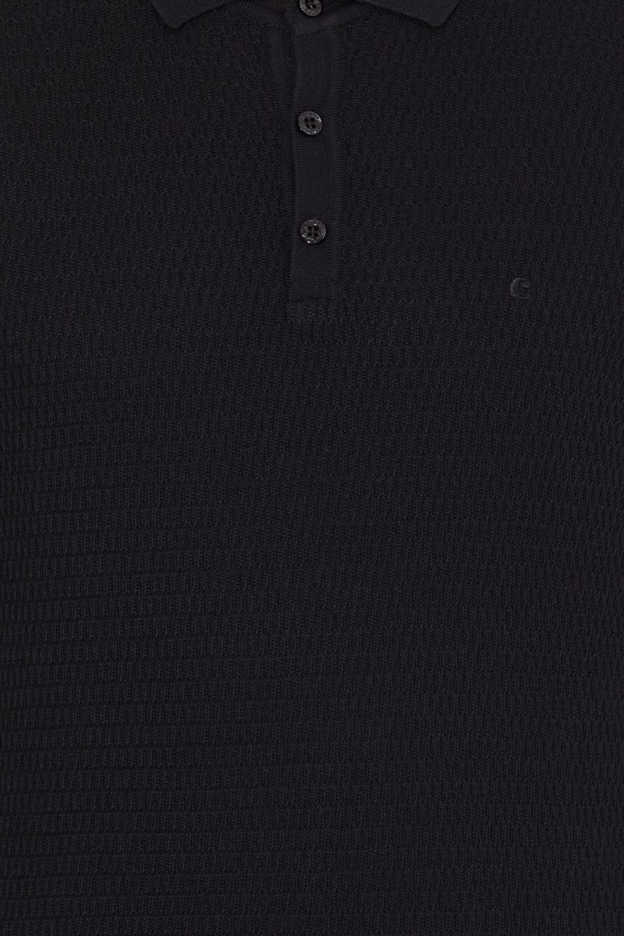 Siyah Slim Fit Polo Yaka Triko Kazak - 50261181029