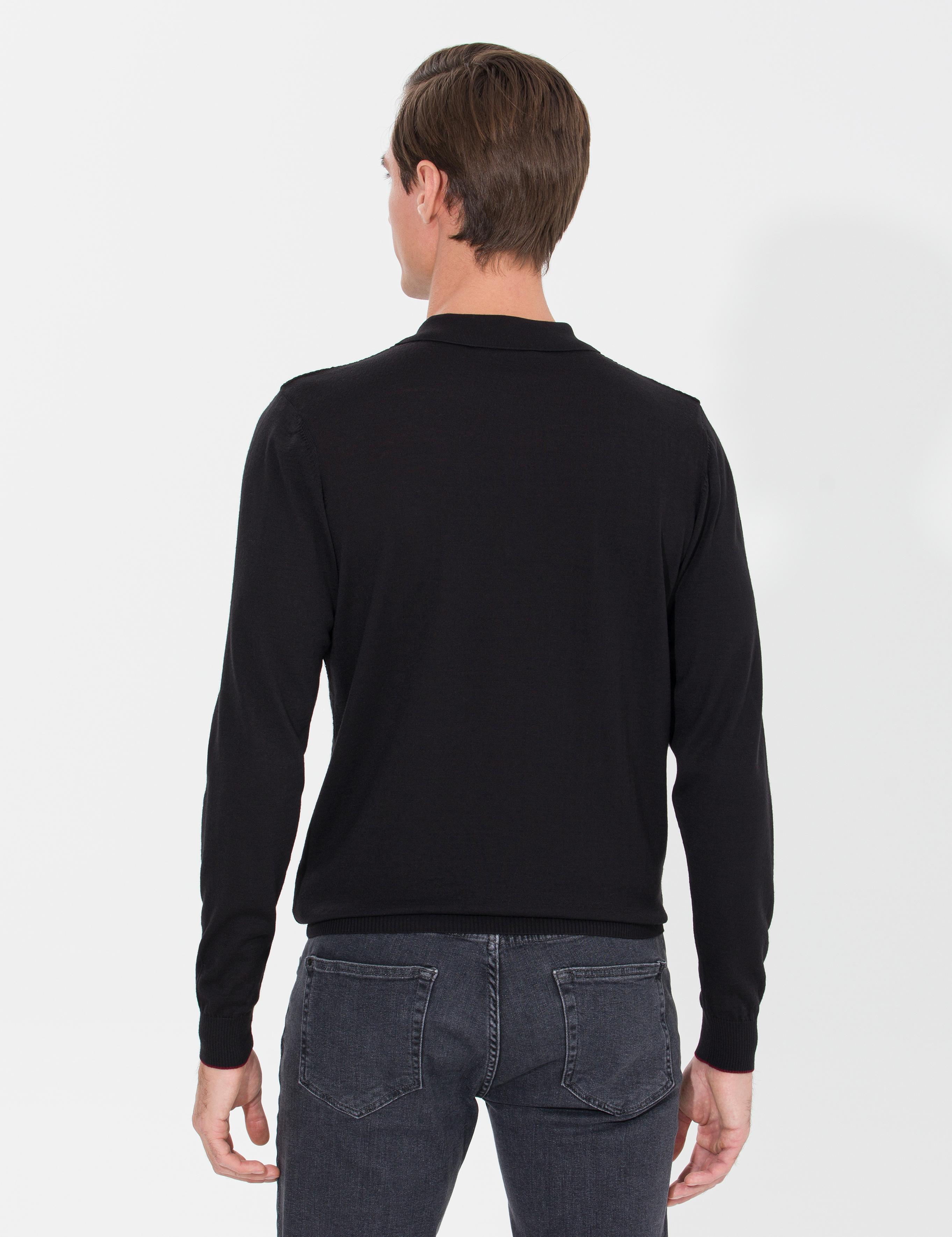 Siyah Slim Fit Polo Yaka Triko Kazak - 50261181029