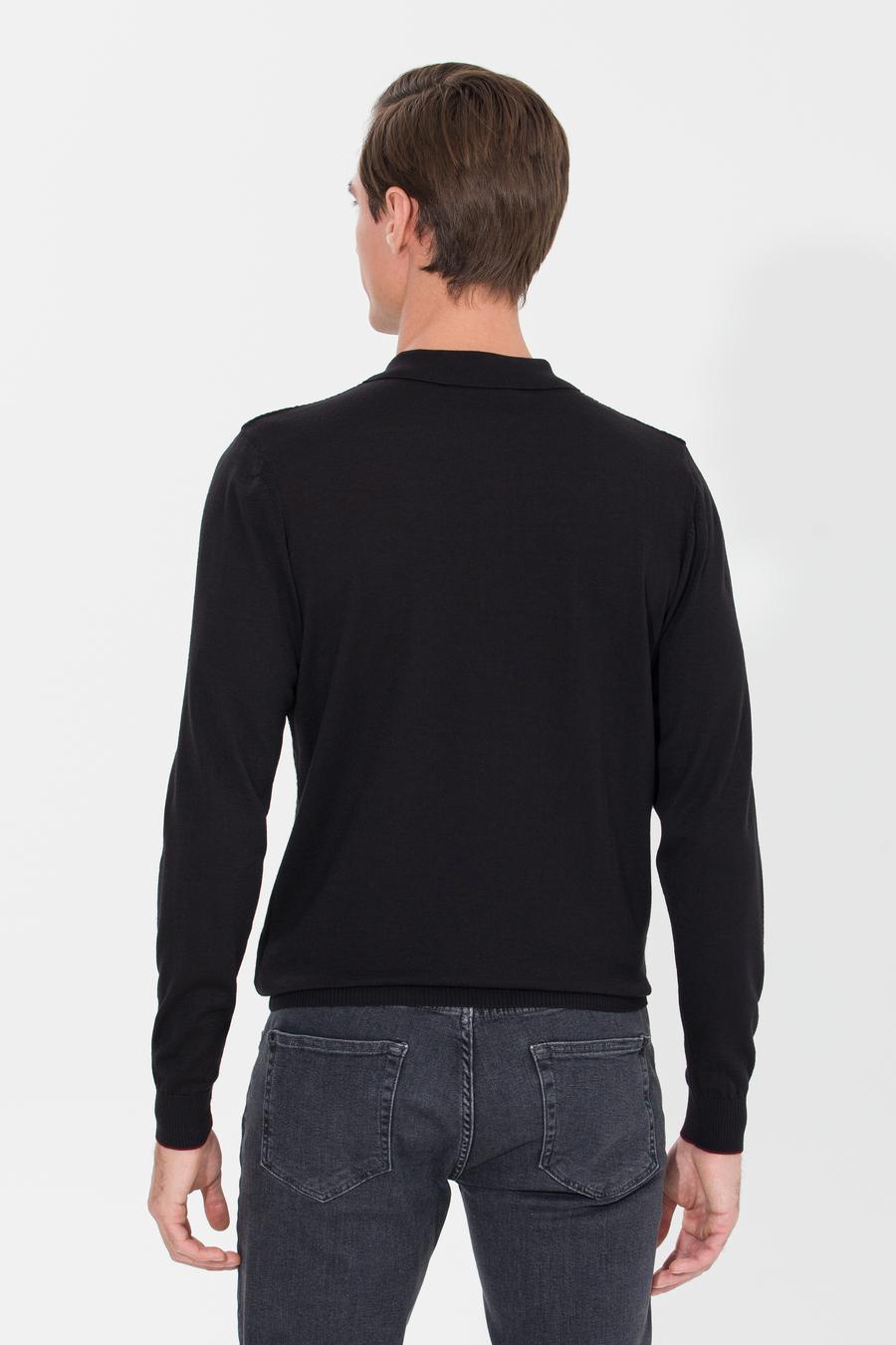 Siyah Slim Fit Polo Yaka Triko Kazak - 50261181029