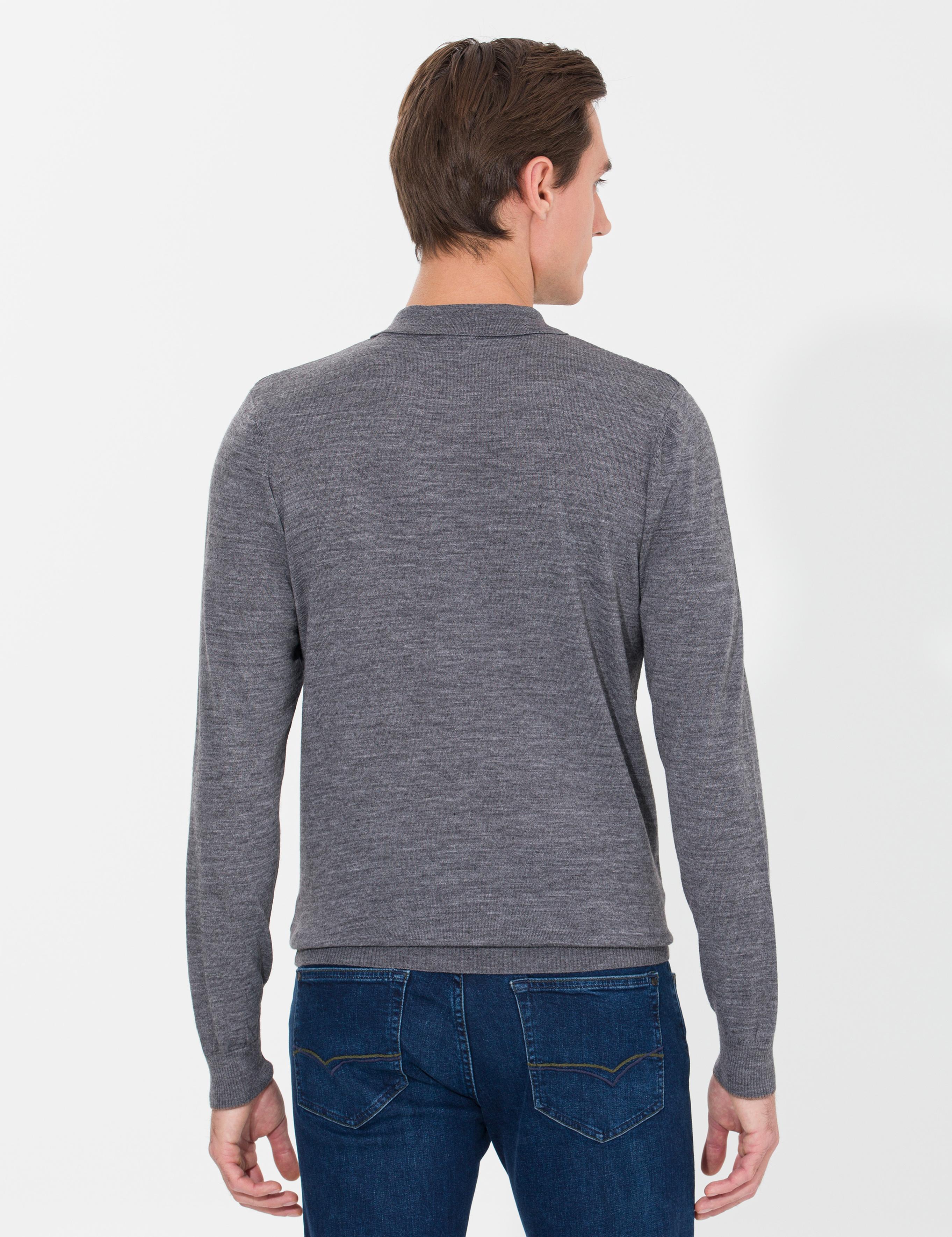 Gri Regular Fit Polo Yaka Triko Kazak - 50261181036
