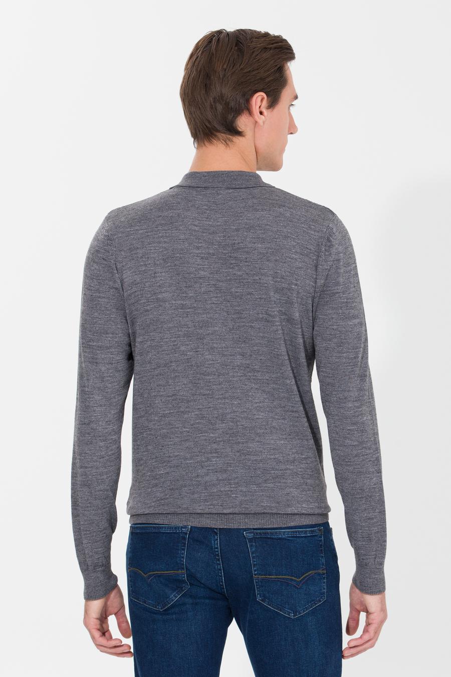 Gri Regular Fit Polo Yaka Triko Kazak - 50261181036