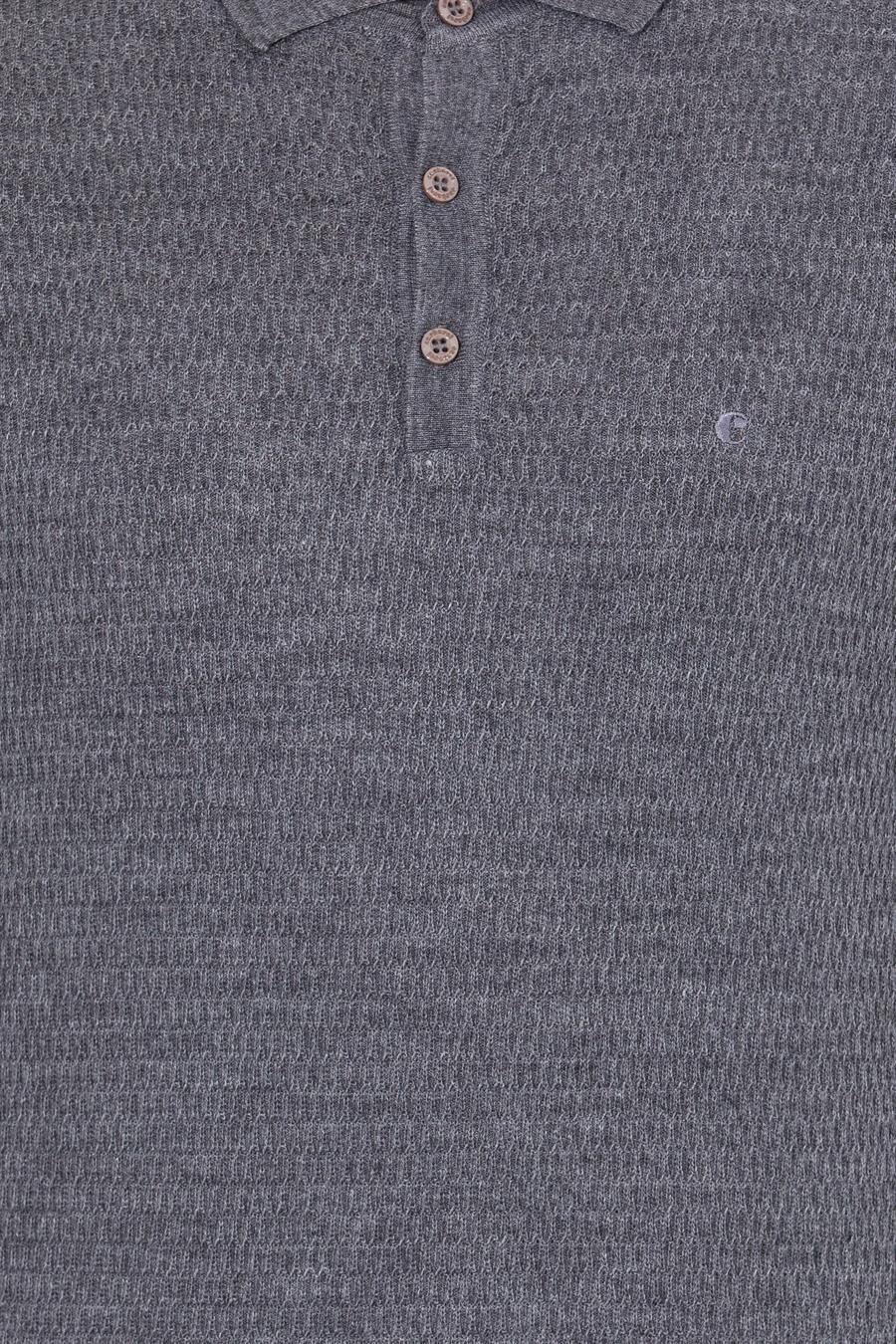Gri Regular Fit Polo Yaka Triko Kazak - 50261181036