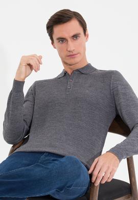 Gri Regular Fit Polo Yaka Triko Kazak