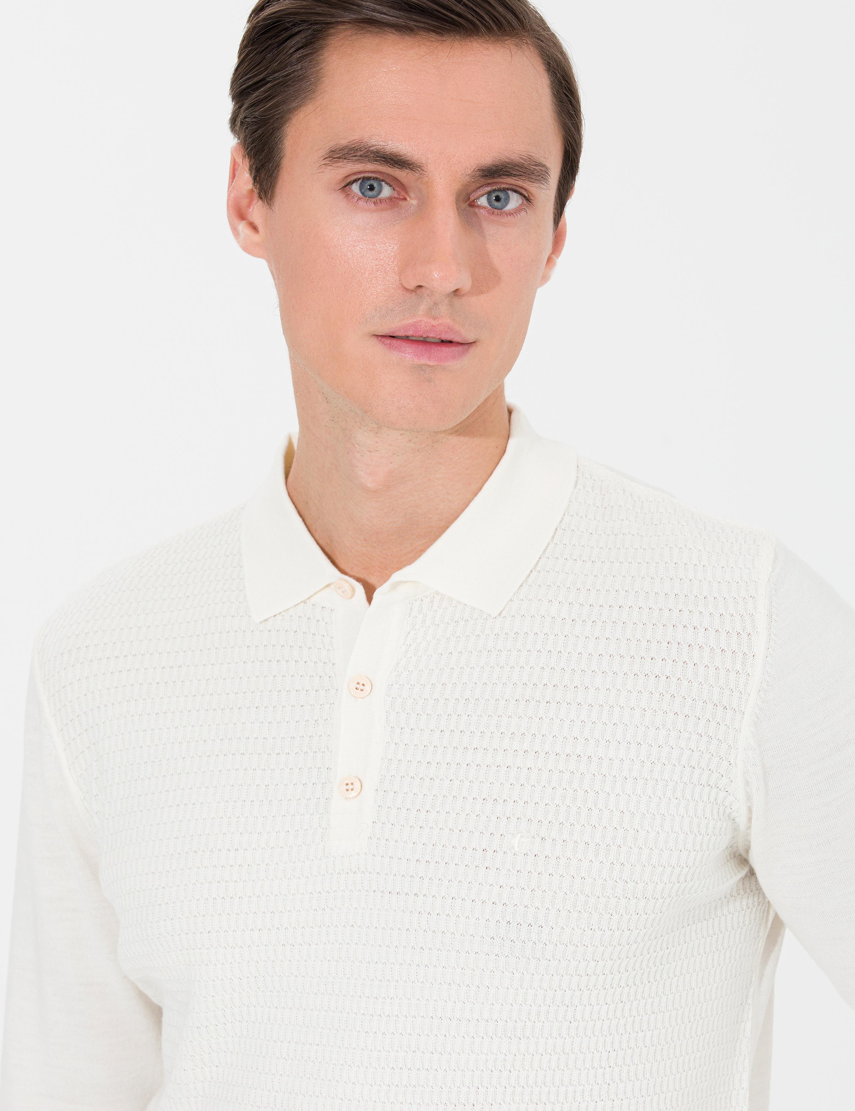 Ekru Slim Fit Polo Yaka Triko Kazak - 50261181052