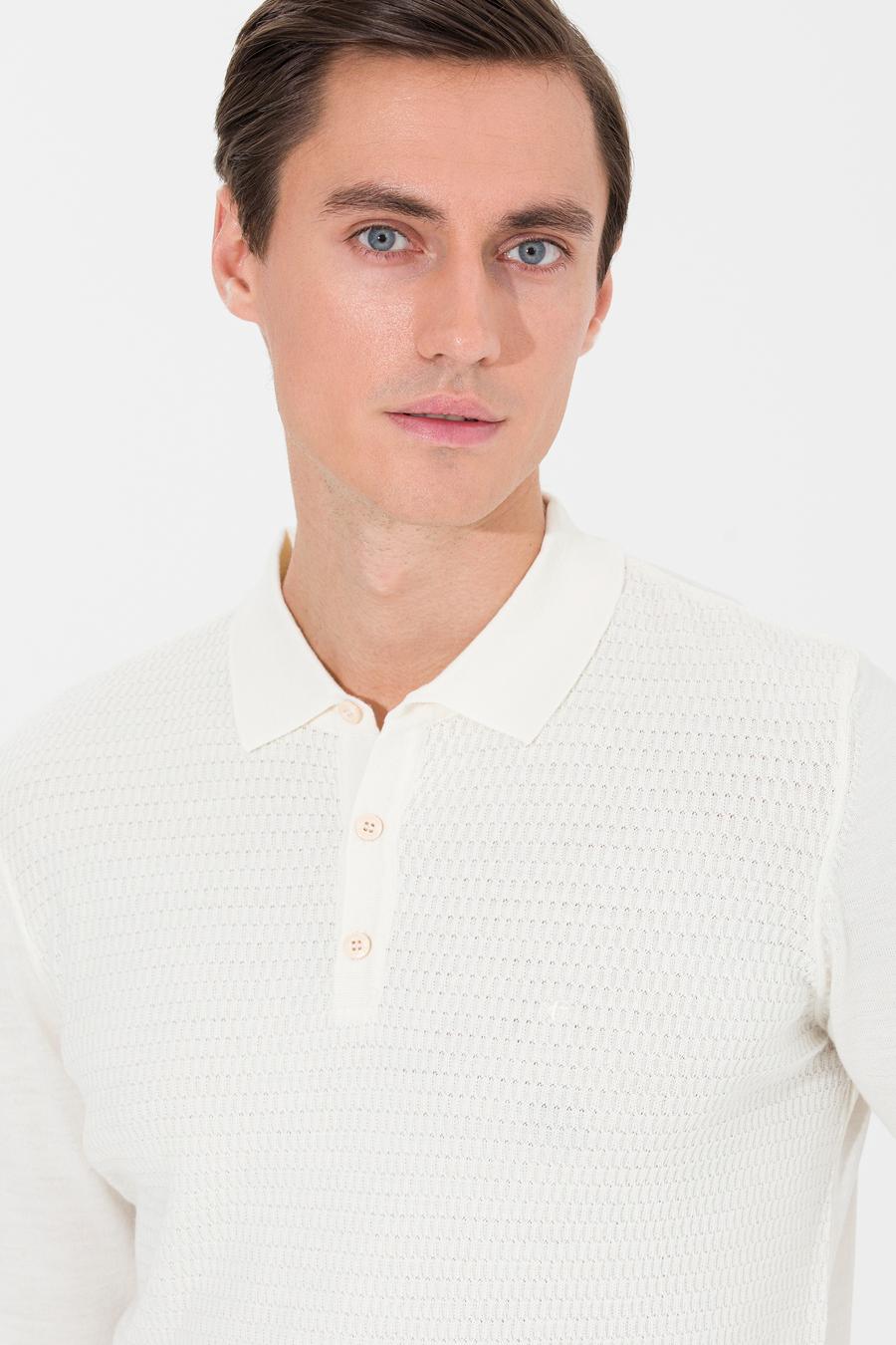 Ekru Slim Fit Polo Yaka Triko Kazak - 50261181052