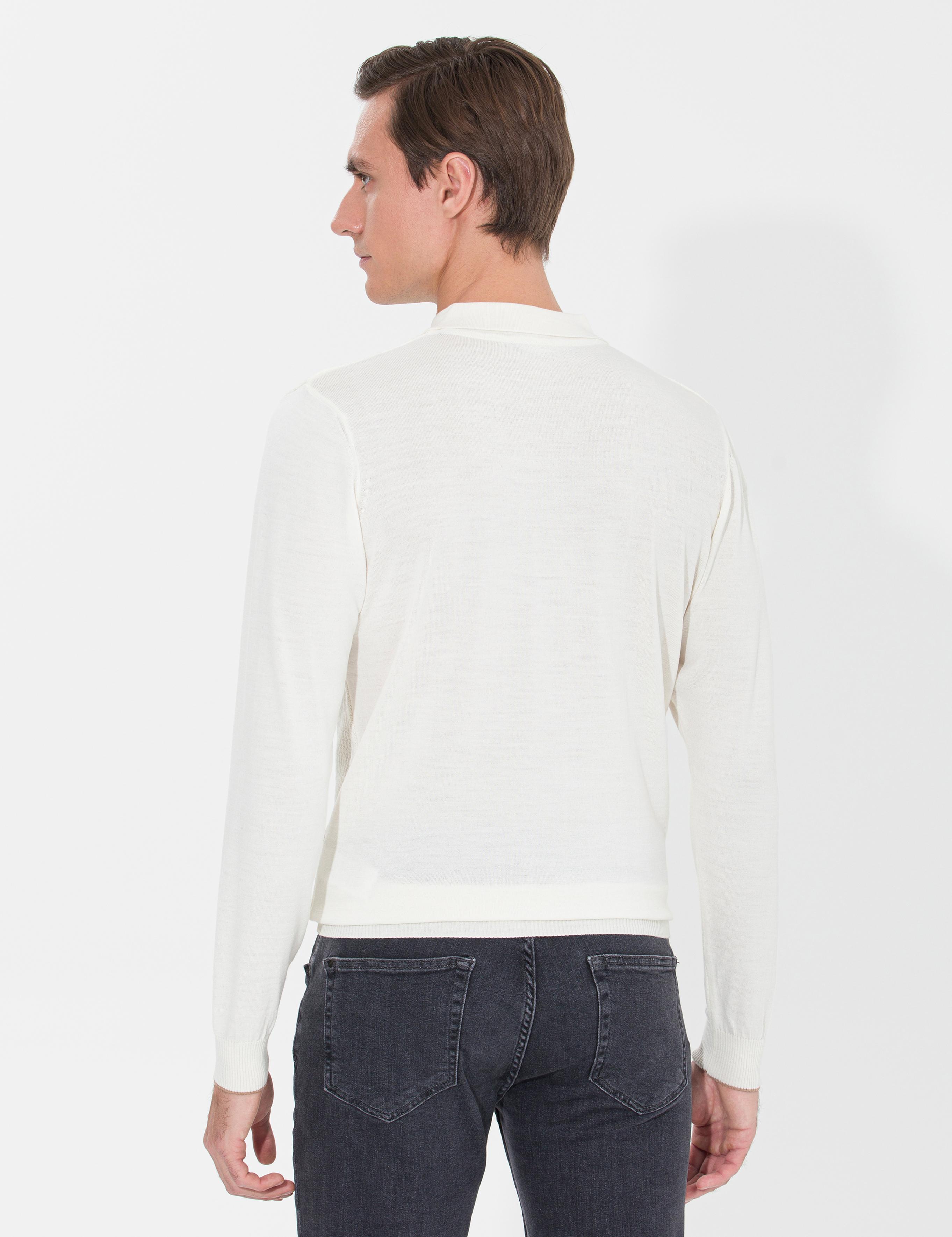 Ekru Slim Fit Polo Yaka Triko Kazak - 50261181052