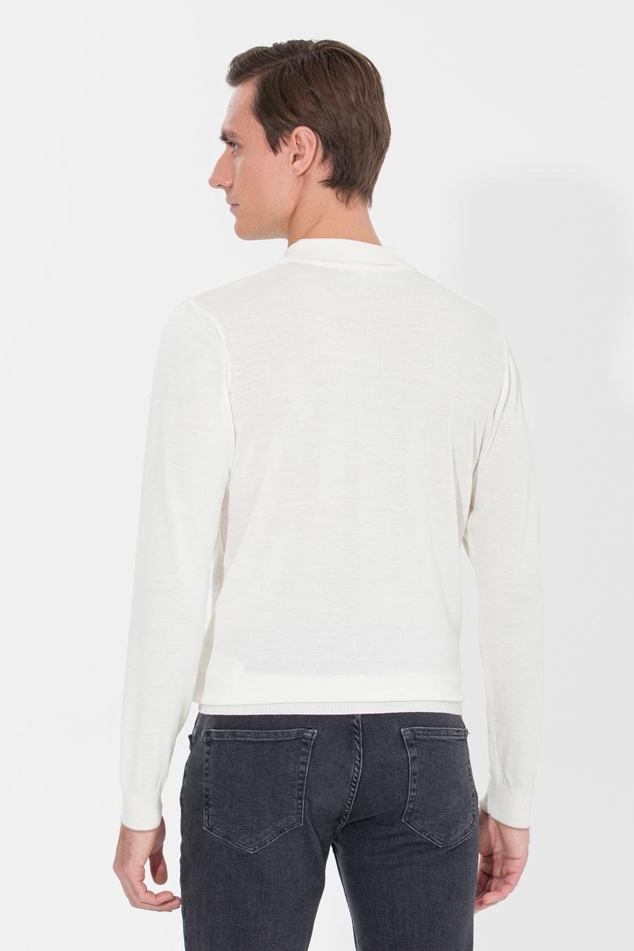 Ekru Slim Fit Polo Yaka Triko Kazak - 50261181052