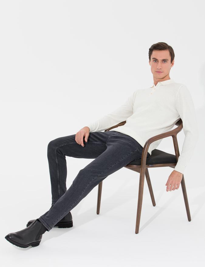 Ekru Slim Fit Polo Yaka Triko Kazak