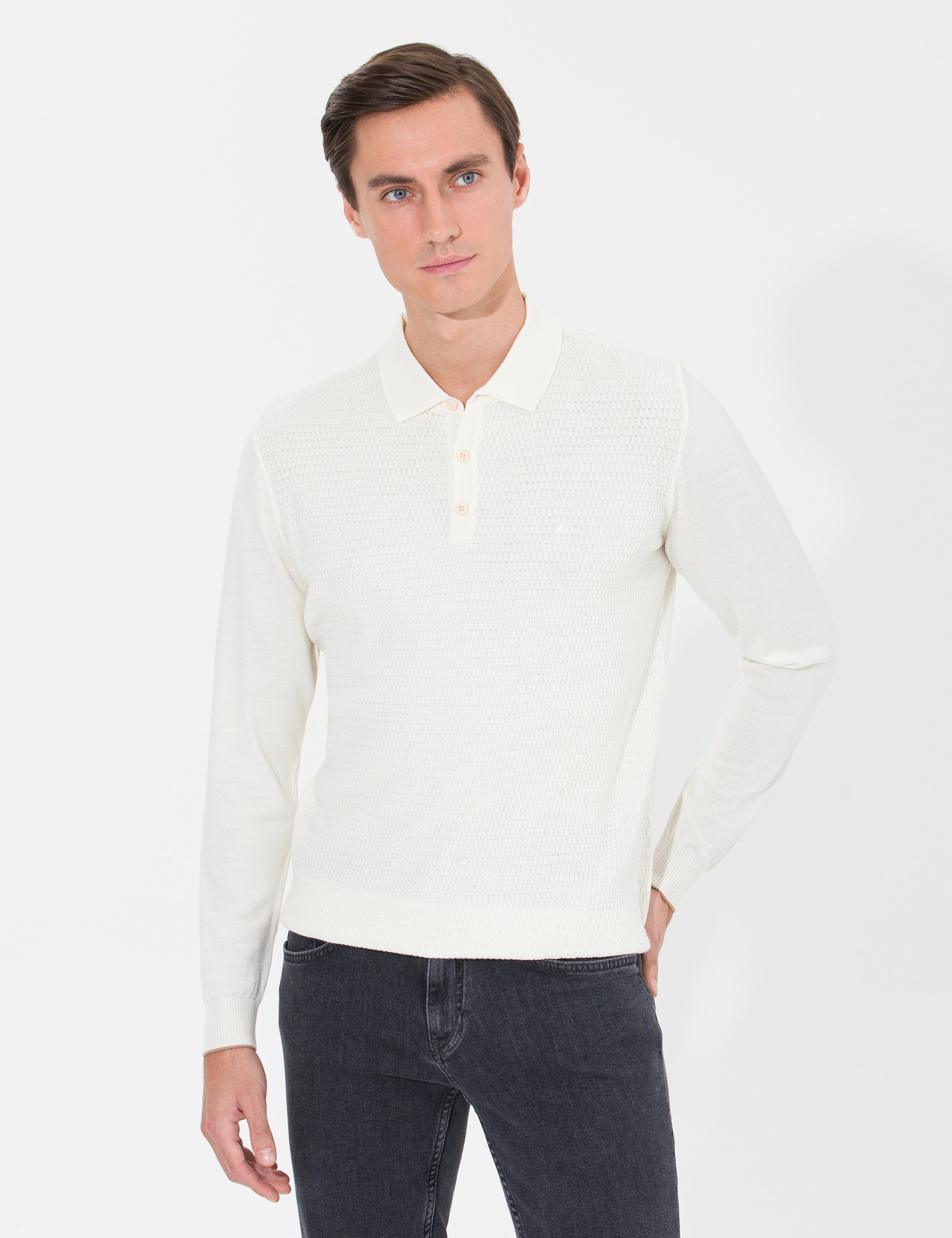 Ekru Slim Fit Polo Yaka Triko Kazak - 50261181052