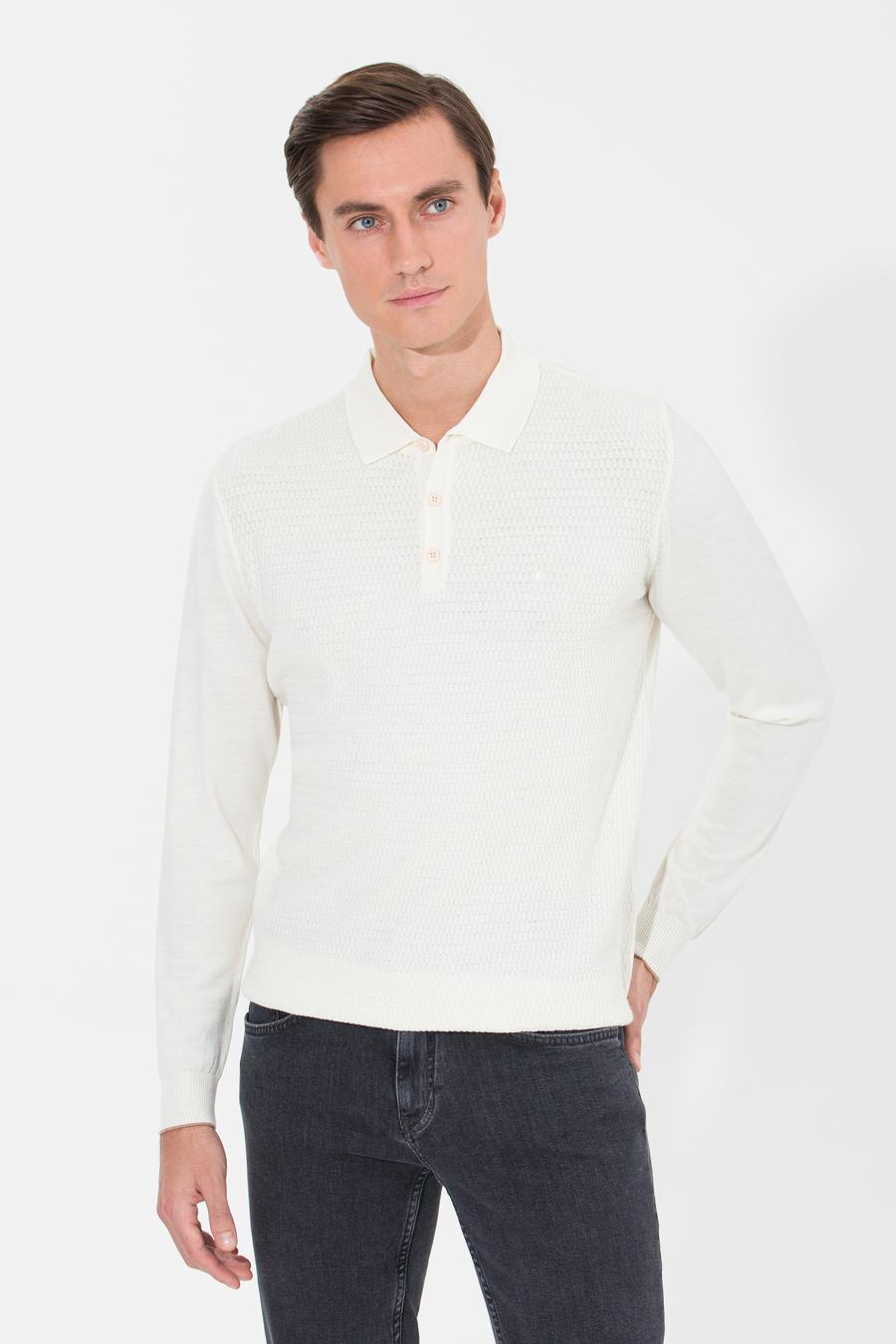Ekru Slim Fit Polo Yaka Triko Kazak - 50261181052