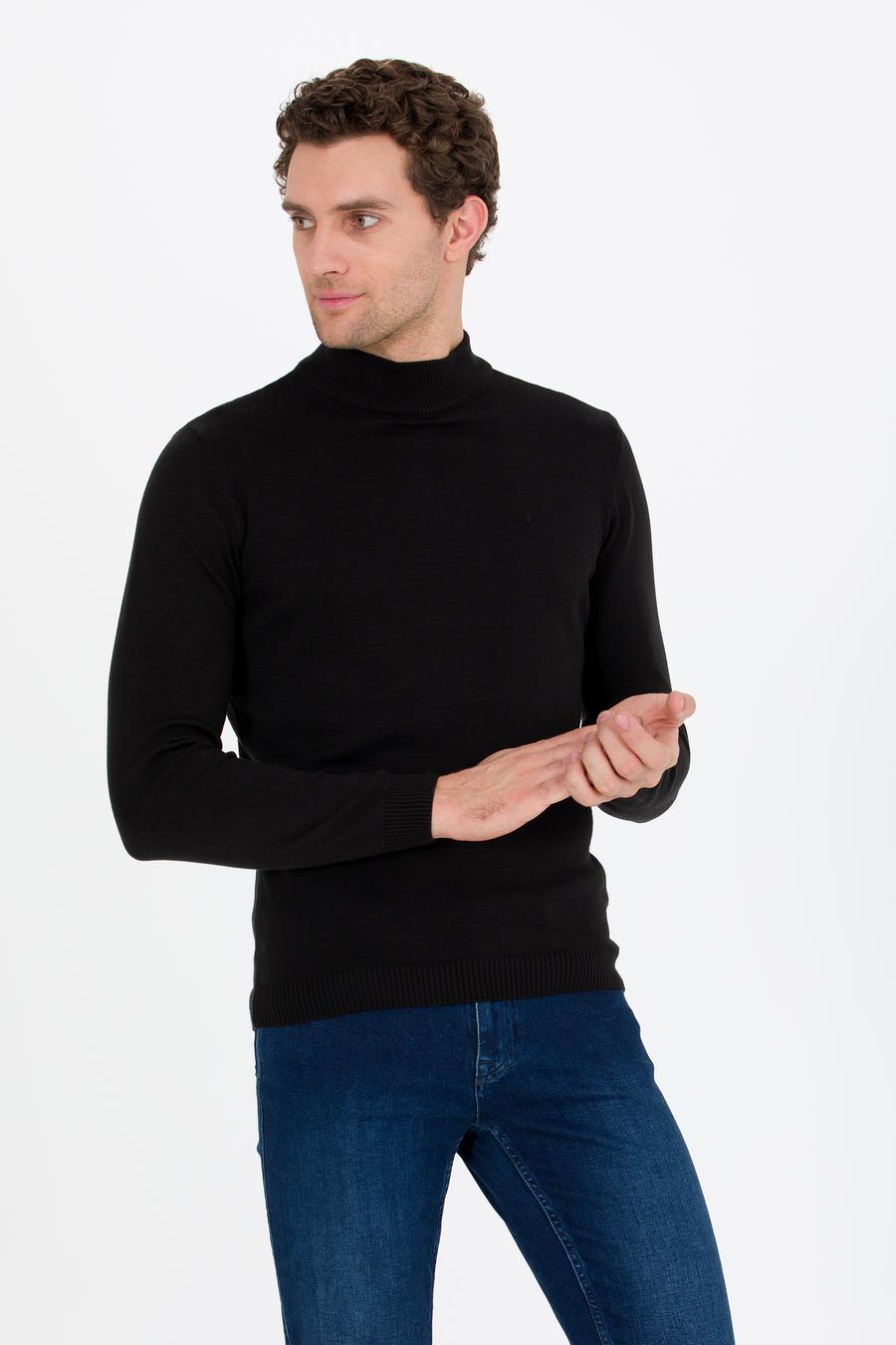 Siyah Slim Fit Yarım Balıkçı Basic Triko Kazak - 50257392013
