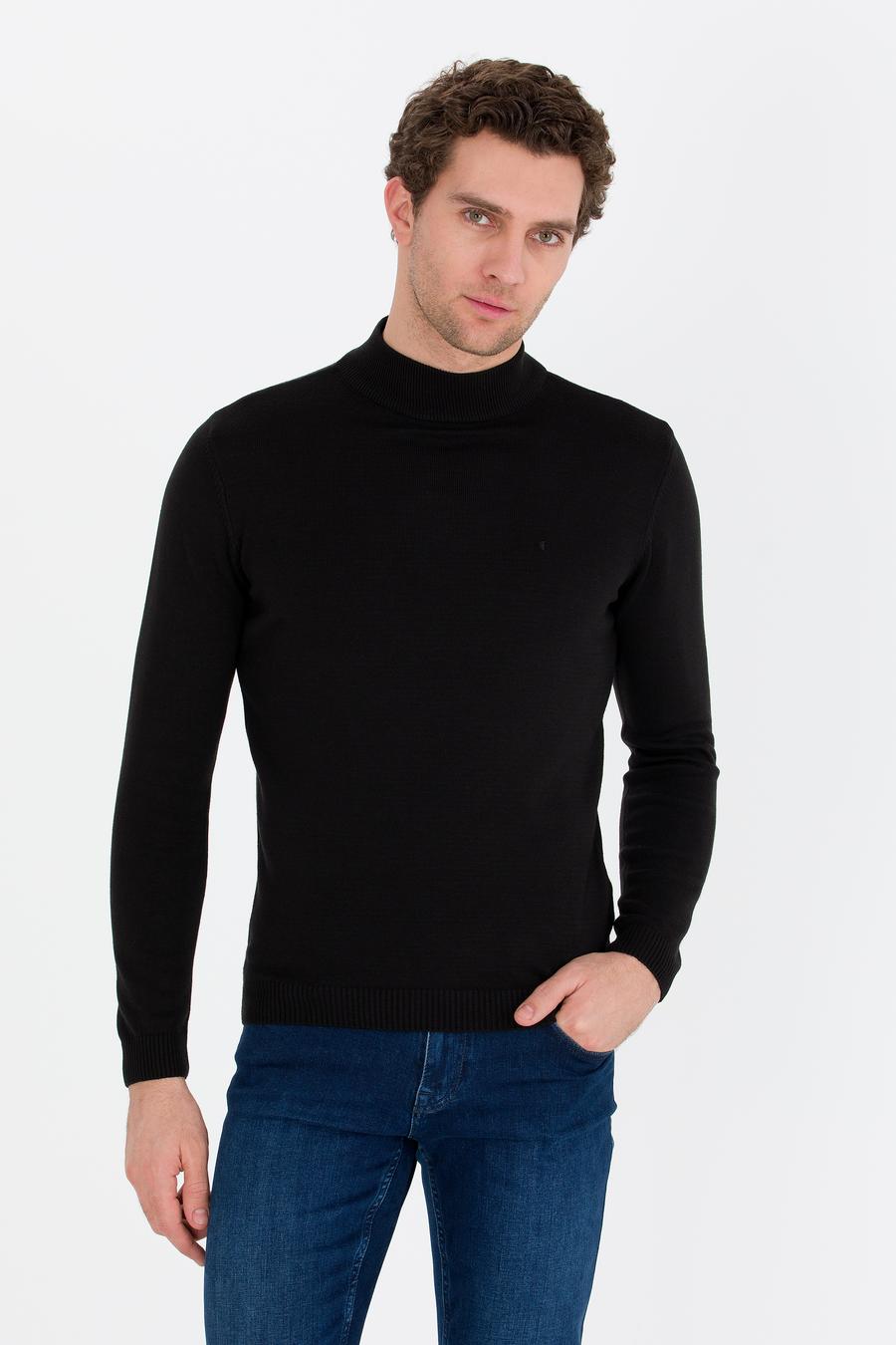 Siyah Slim Fit Yarım Balıkçı Basic Triko Kazak - 50257392013