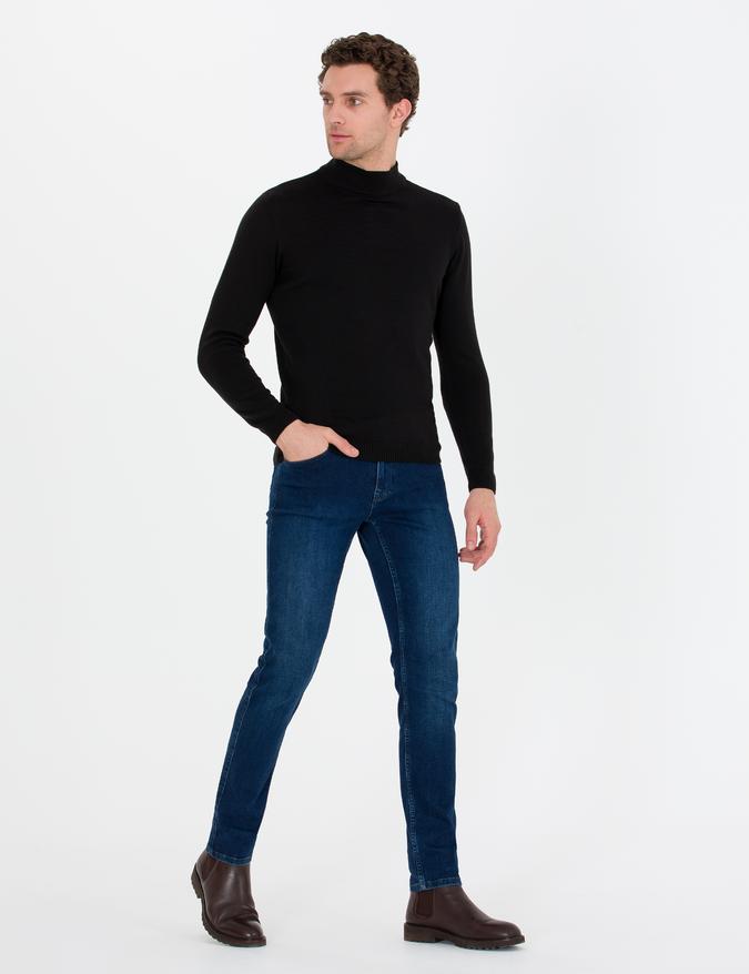 Siyah Slim Fit Yarım Balıkçı Basic Triko Kazak