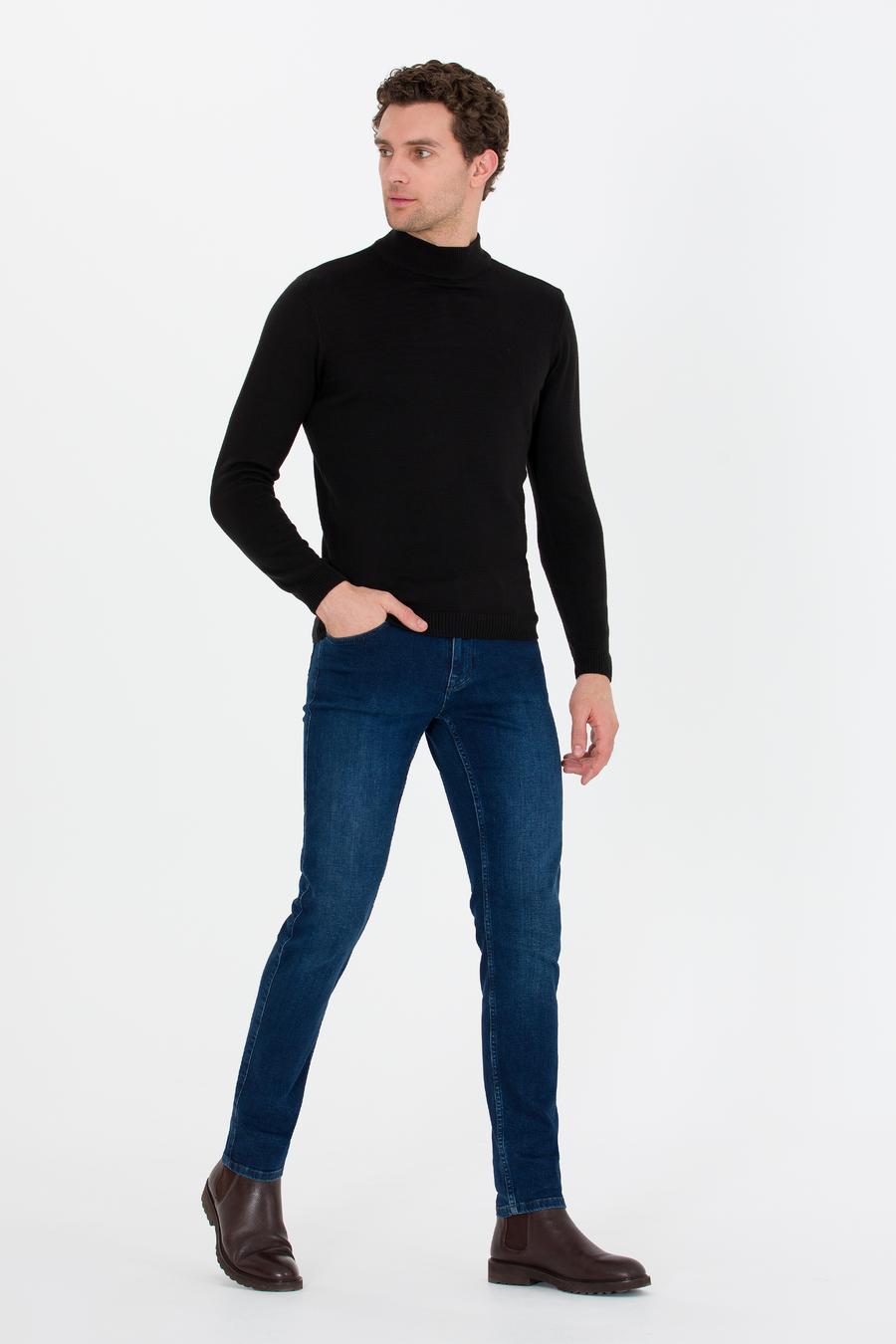 Siyah Slim Fit Yarım Balıkçı Basic Triko Kazak - 50257392013