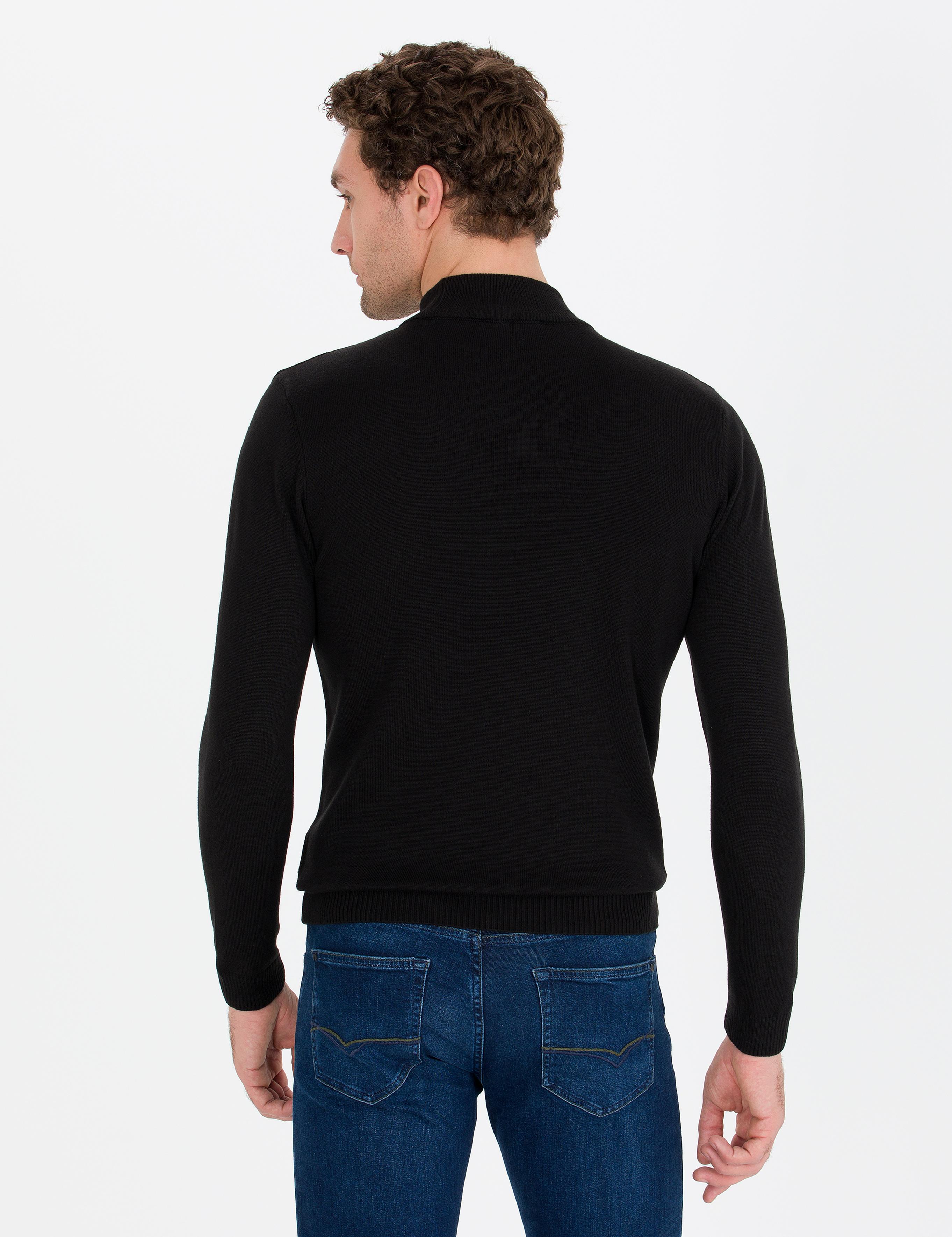 Siyah Slim Fit Yarım Balıkçı Basic Triko Kazak - 50257392013